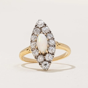 Victorian Opal & Diamond Navette Ring | 0.48ct, 0.96ctw | SZ 5.75 | Seasonal accessory Gifting Moment