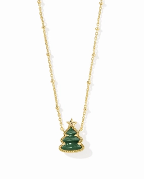 Smooth Texture Holiday Ready Kendra Scott Holiday Tree Gold Short Pendant Necklace in Green Quartzite