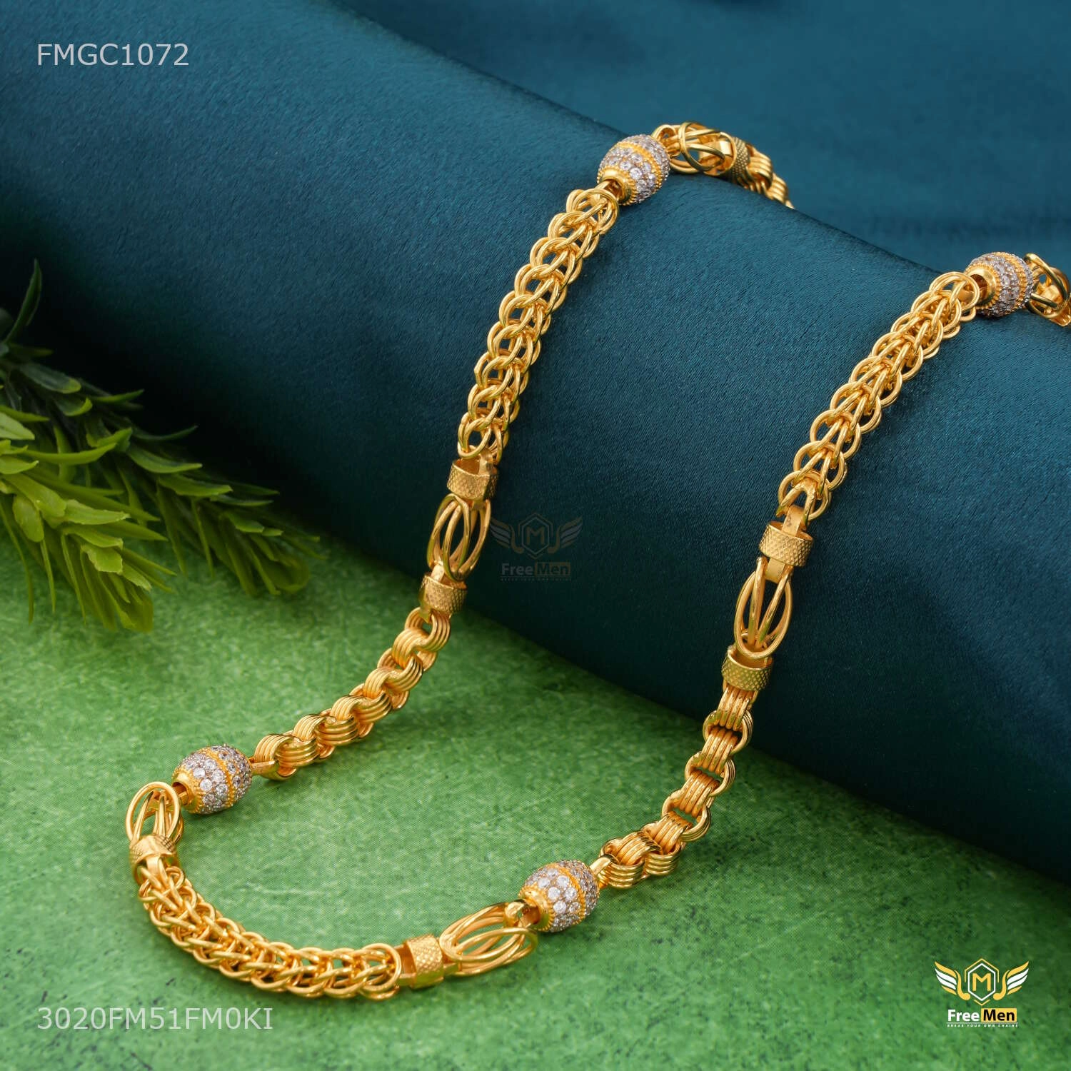 Balanced Design Bridal Ready Designer Ring Mix Indo with AD Ball gold plated Chain - FMGC1072