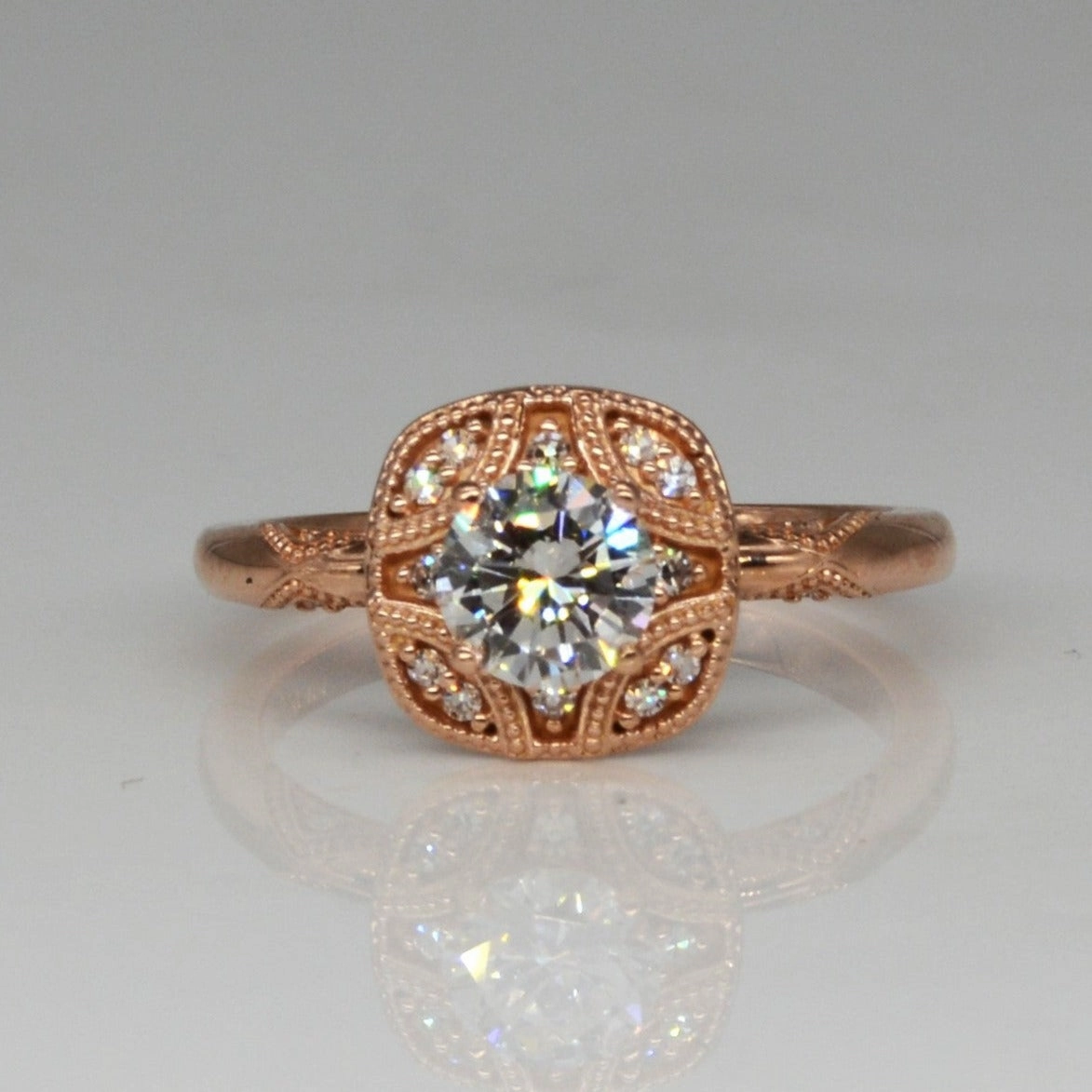 Bespoke' Art Deco Inspired Rose Gold Engagement Ring | 0.83ctw | SZ 7.25 | Layered Spark Beauty Element