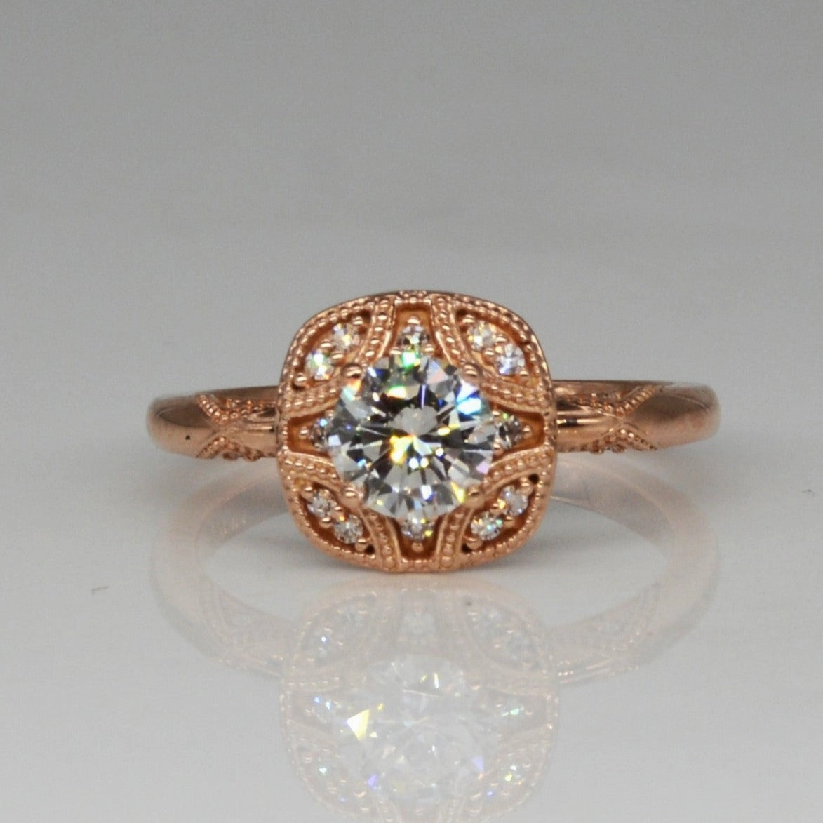 Bespoke' Art Deco Inspired Rose Gold Engagement Ring | 0.83ctw | SZ 7.25 | Fresh Elements Night Ready