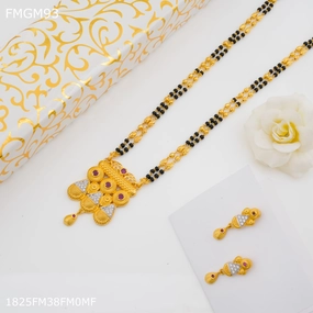 Shiny Stones Freemen 1MG Two line mangalsutra with earrings for women - FWGM93