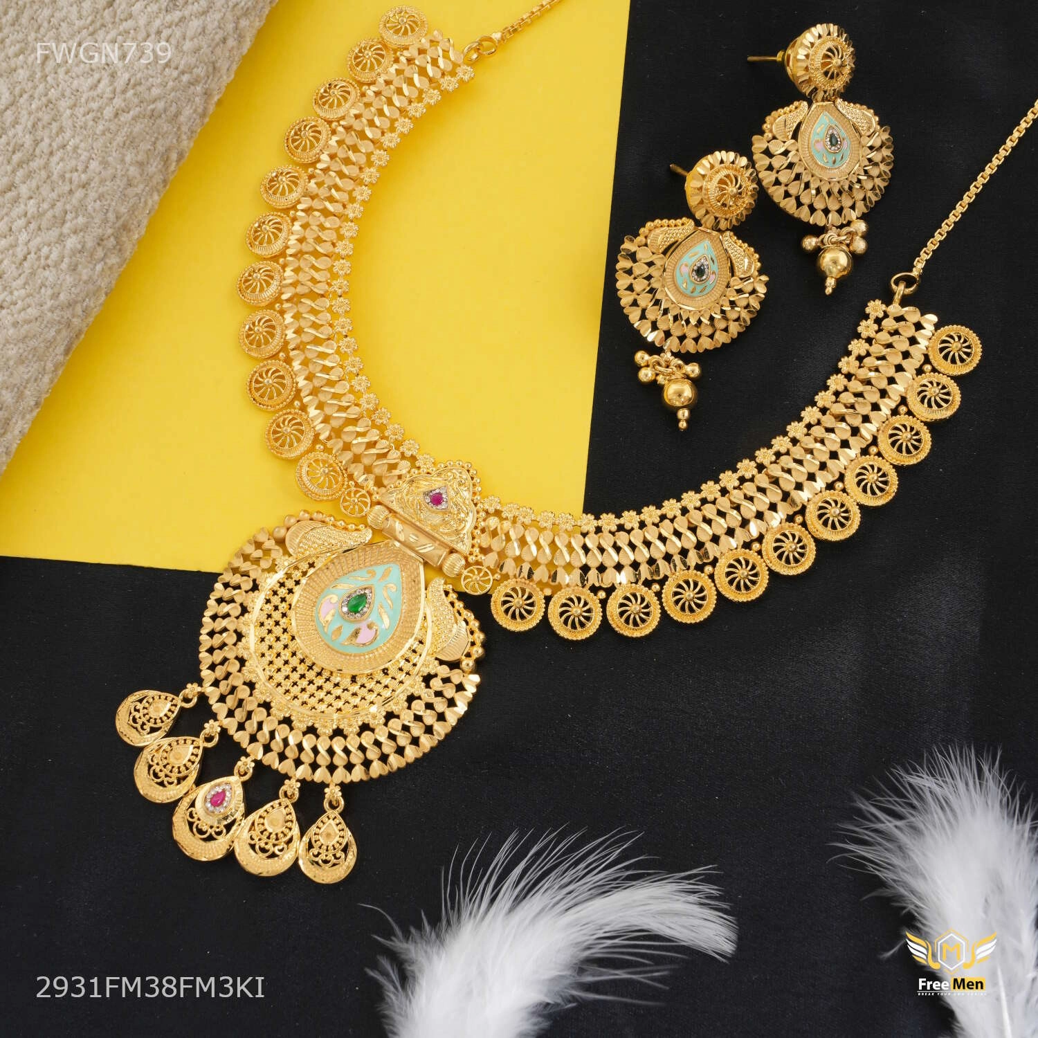 The Maharani Enamel Drop Set with Earring for women - FWGN739 Classic Accent