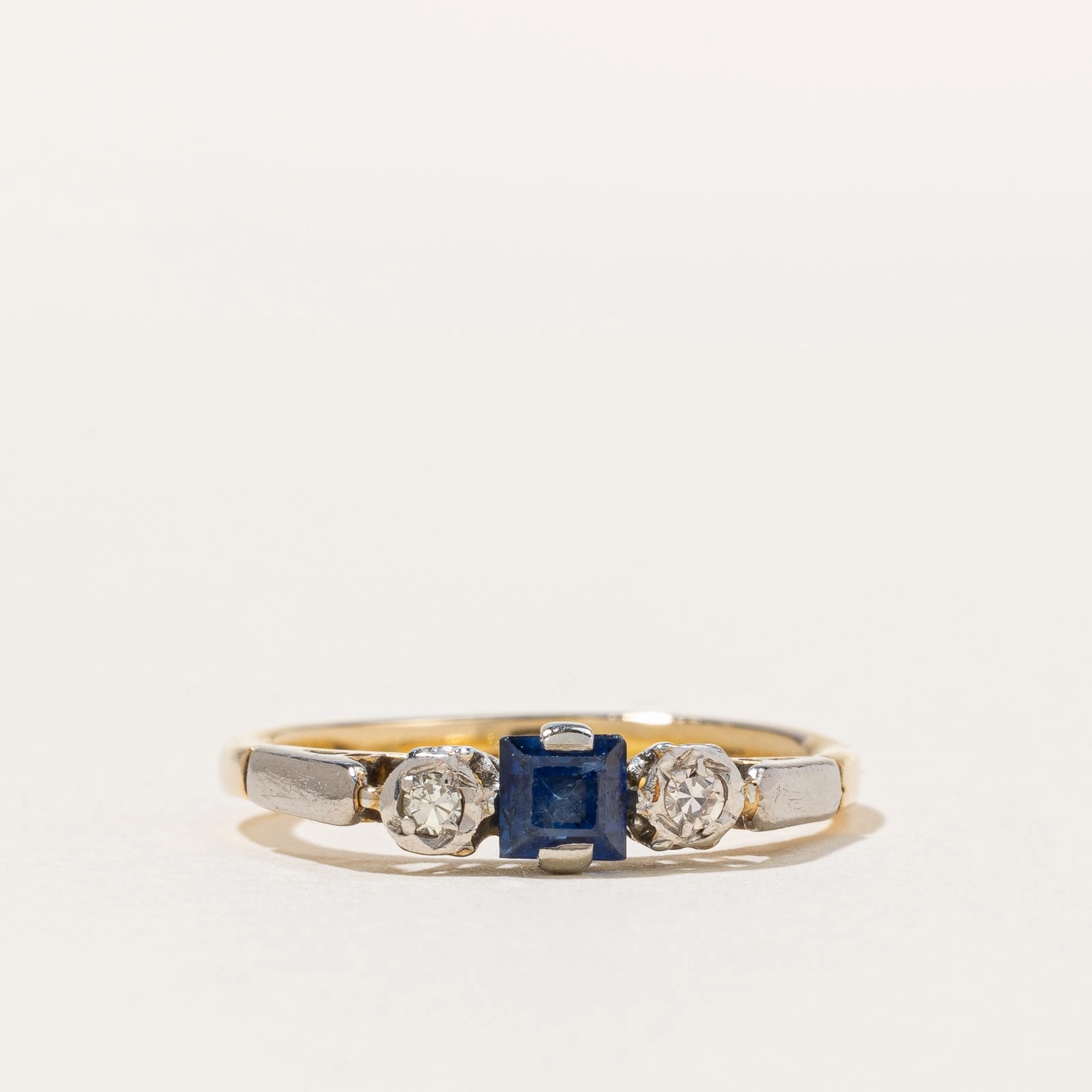 Antique Sapphire & Diamond Trilogy Ring | 0.02 ctw, SZ 5 | Glistening Piece