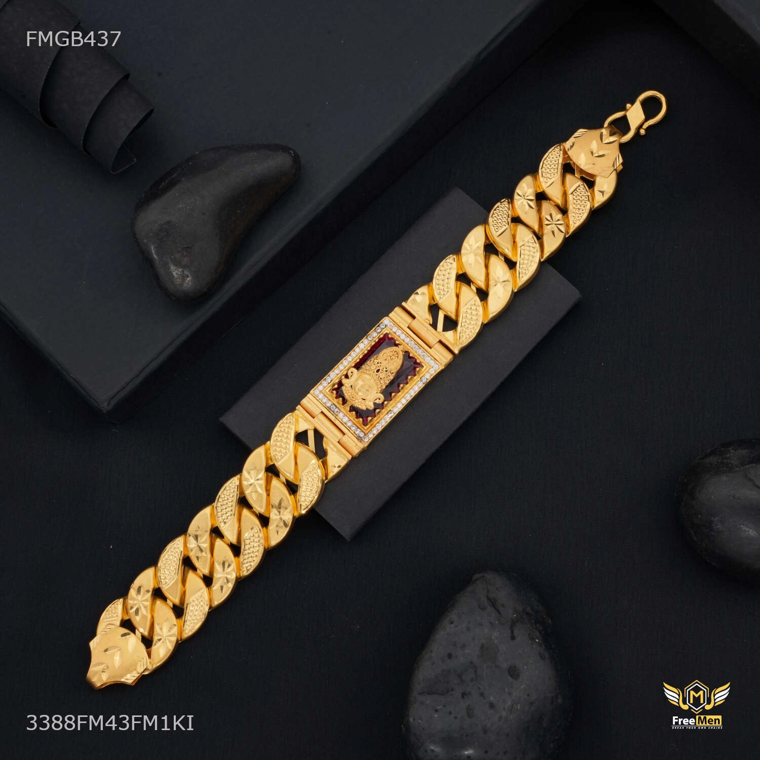 Special Occasion Khatu shyam AD Box with Pokel Gold Plated Bracelet  for Men - FMGB437