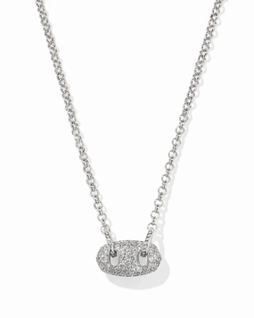 Kendra Scott Bailey Silver Pave Short Pendant Necklace in White Crystal Shimmer Mood Luxe Detail