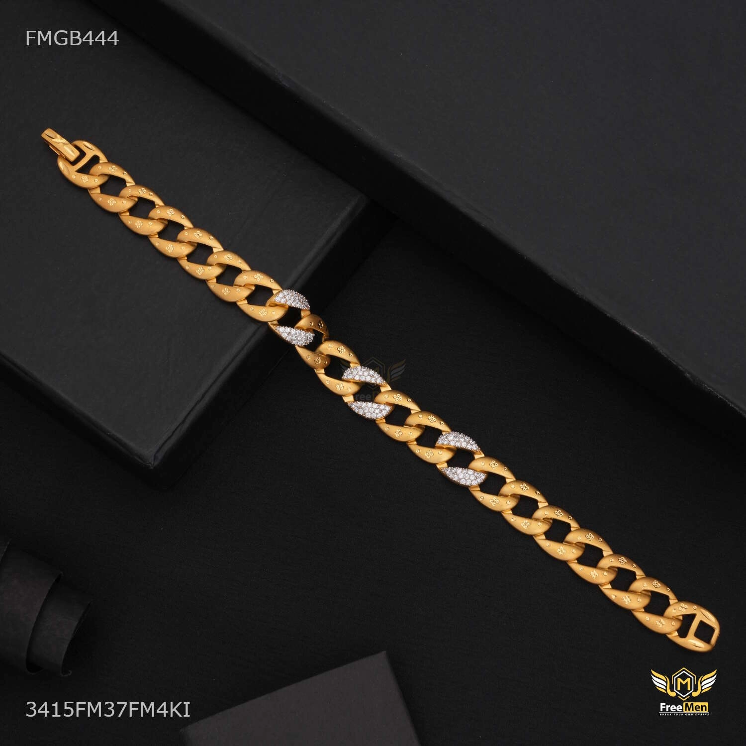 Dazzling Highlight Flat Pokal with AD Gold Plated Bracelet  for Men - FMGB444