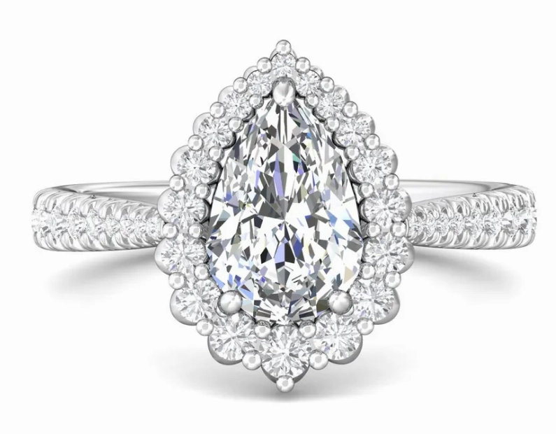 Bremer Jewelry Pear Center Diamond Engagement Ring Setting in 14K White Gold (.66ctw) Ornate Piece