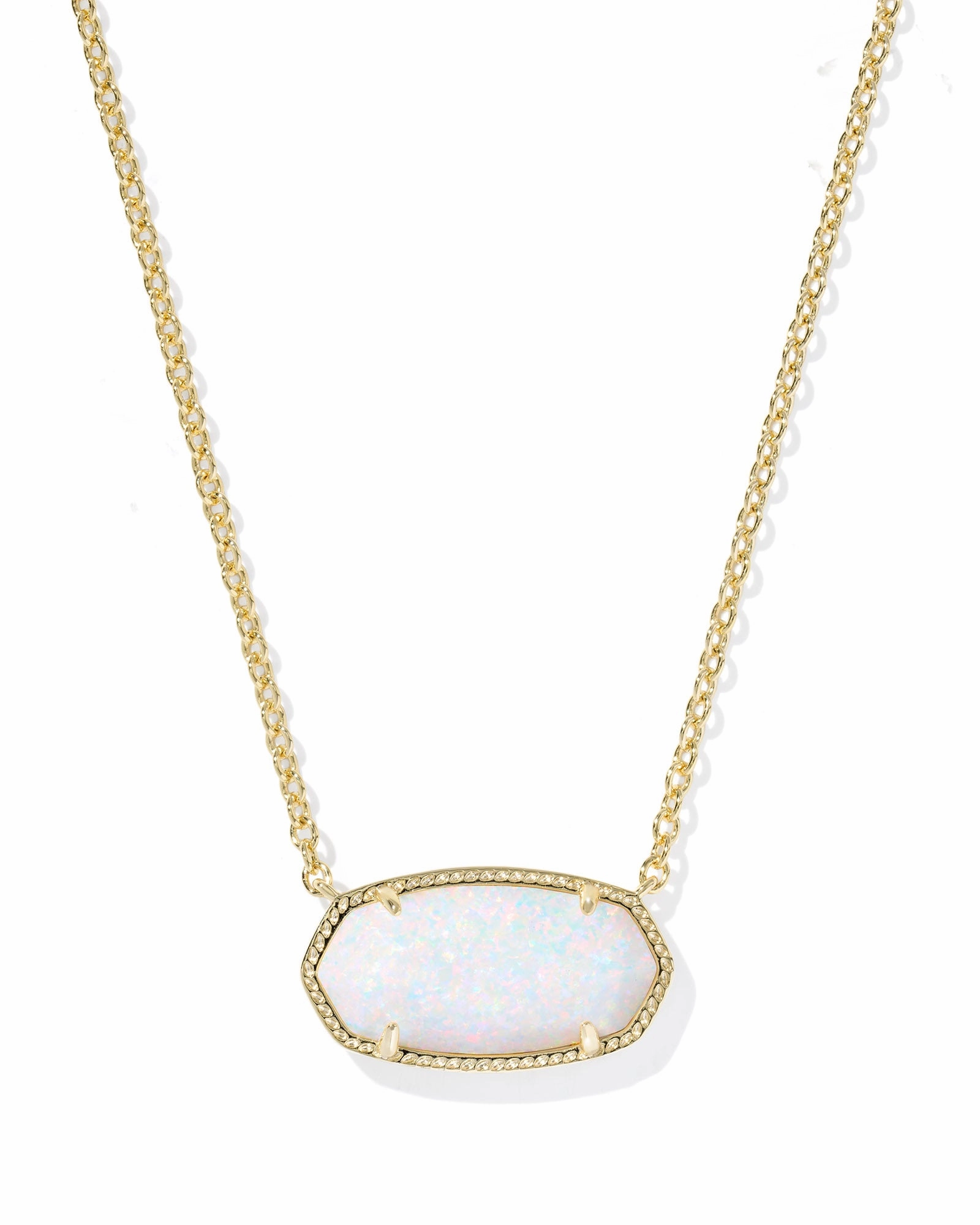 Kendra Scott Elisa Statement Gold White Kyocera Opal Short Pendant Necklace Unique Sparkle