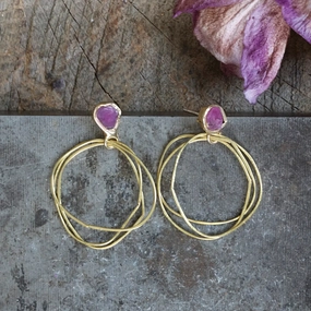 Ruby Guardian Hoops - Brass, Silver   Ruby Glow Mood