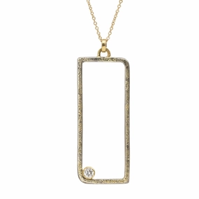 Sparkling Shine Pieces Floating Square Hoop Necklace - 22k/18k Gold, Oxidized Silver   a Reclaimed Diamond