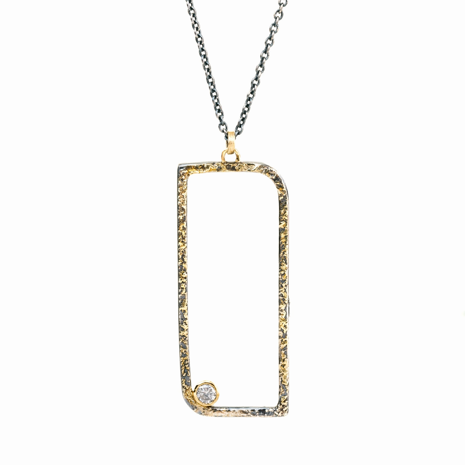 Floating Square Hoop Necklace on Oxidized Silver Chain - 22ky, 14ky, Oxidized Silver   VS Diamond Everyday Style