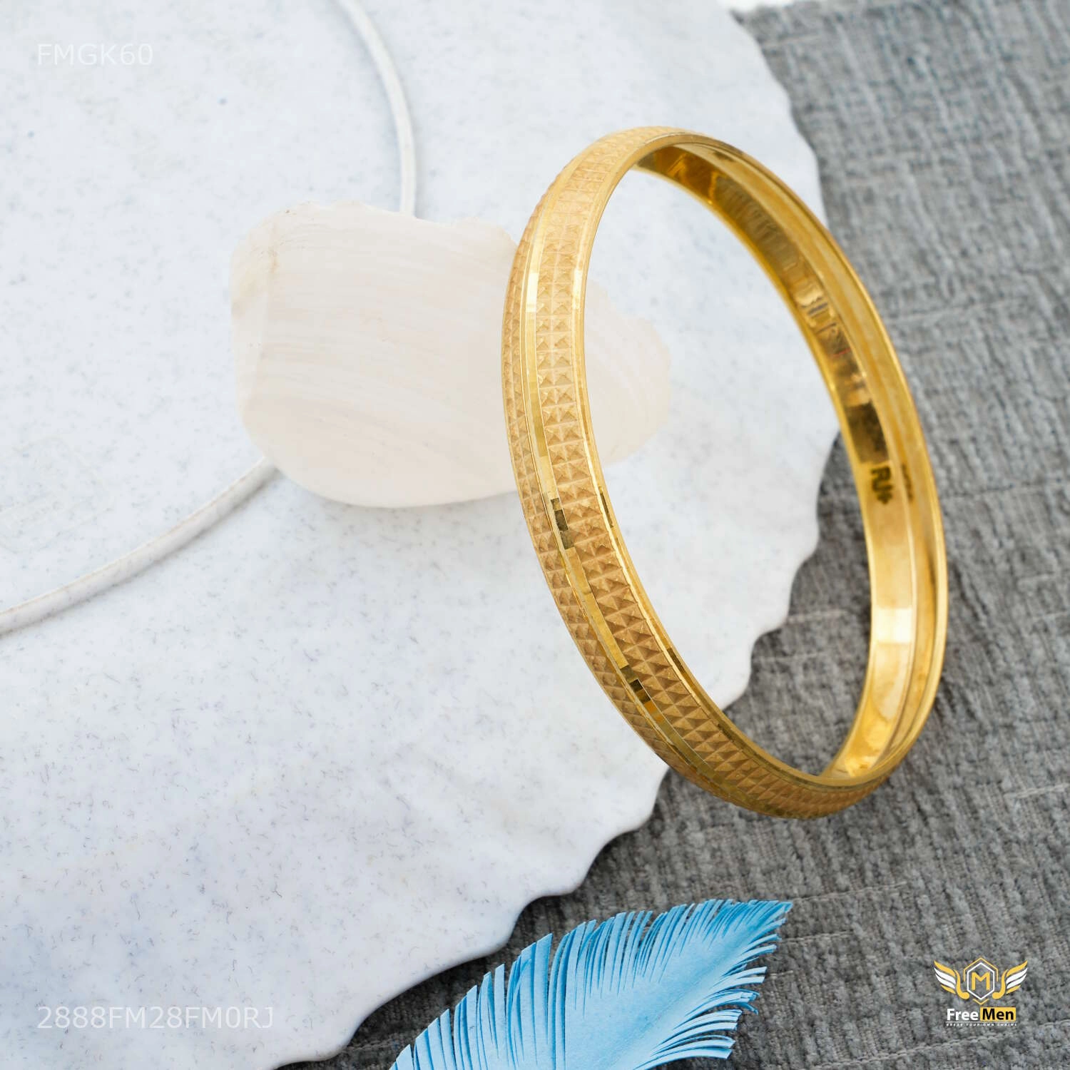 Fashion Detail Four Line Shining gold plated kada for Men FMGK60