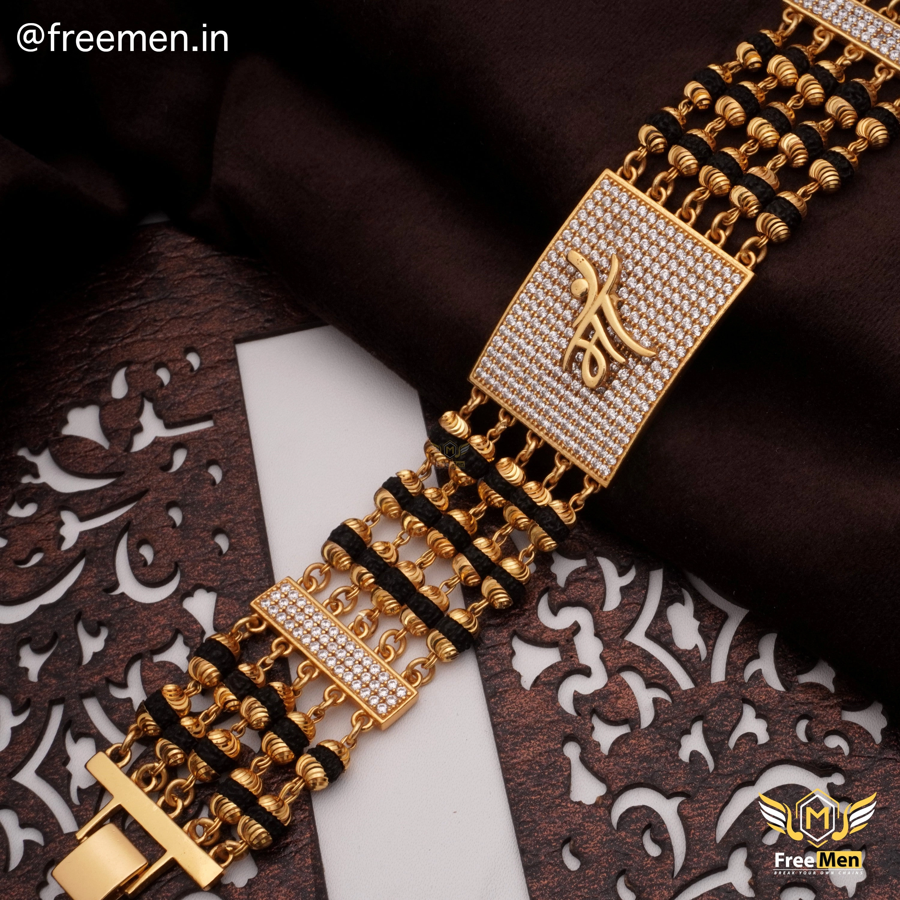 High impact Freeman MAA Broad Golden Rudraksha Bracelet for Men- FMR10