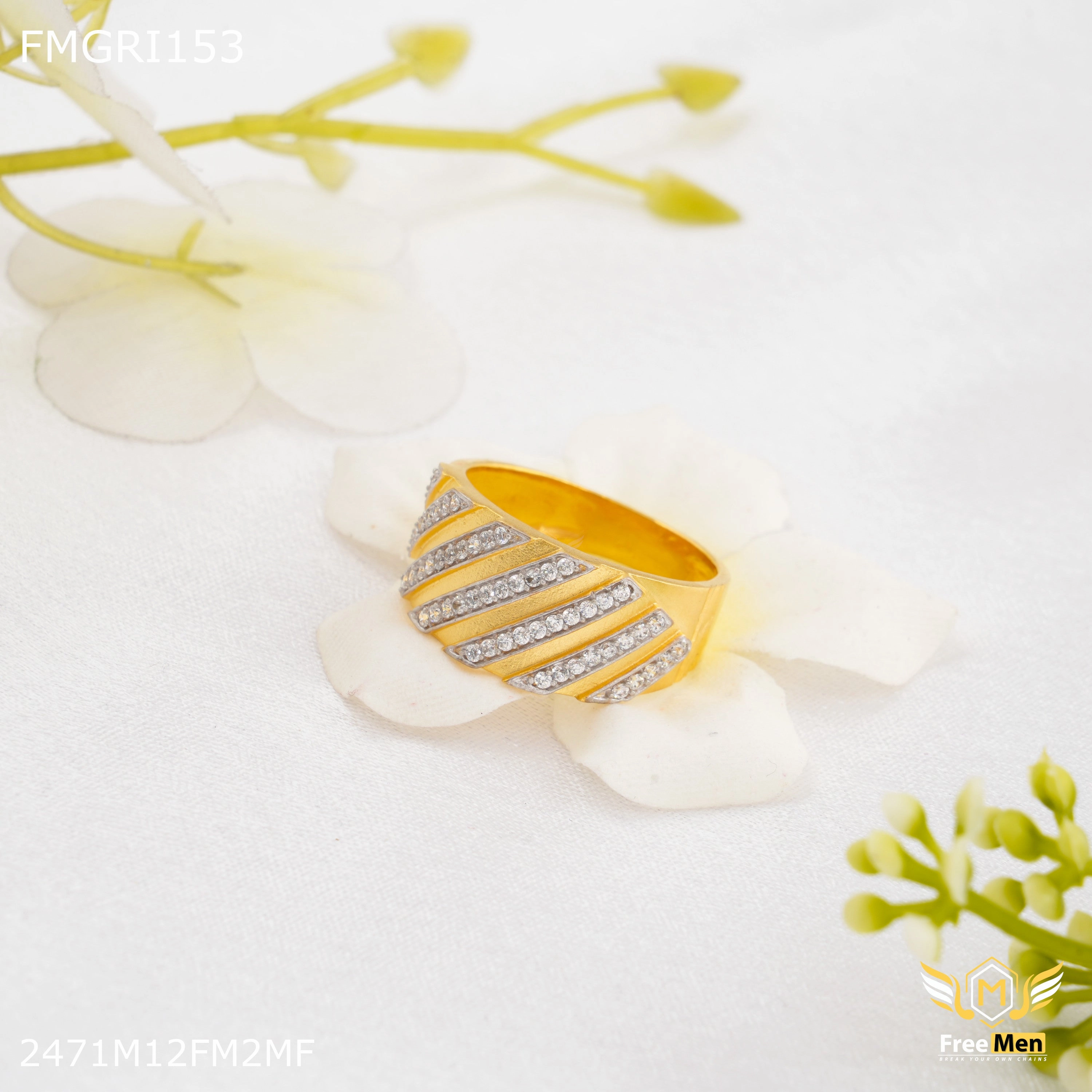 Freeme 1gm Designer Line AD Gold plated ring for men - FMGRI153 Festive Set Modern Accessories