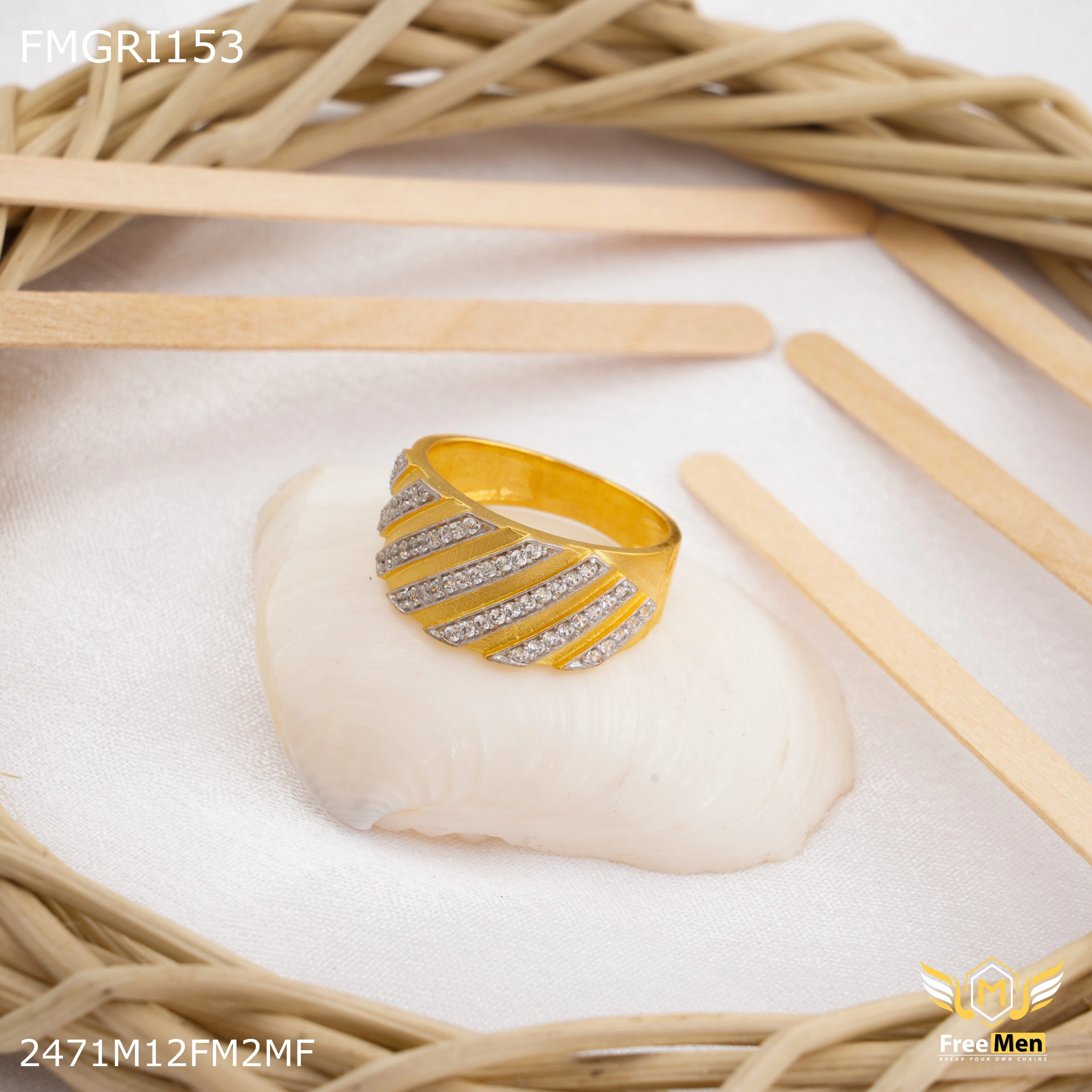 Night Mood Evening Detail Freeme 1gm Designer Line AD Gold plated ring for men - FMGRI153