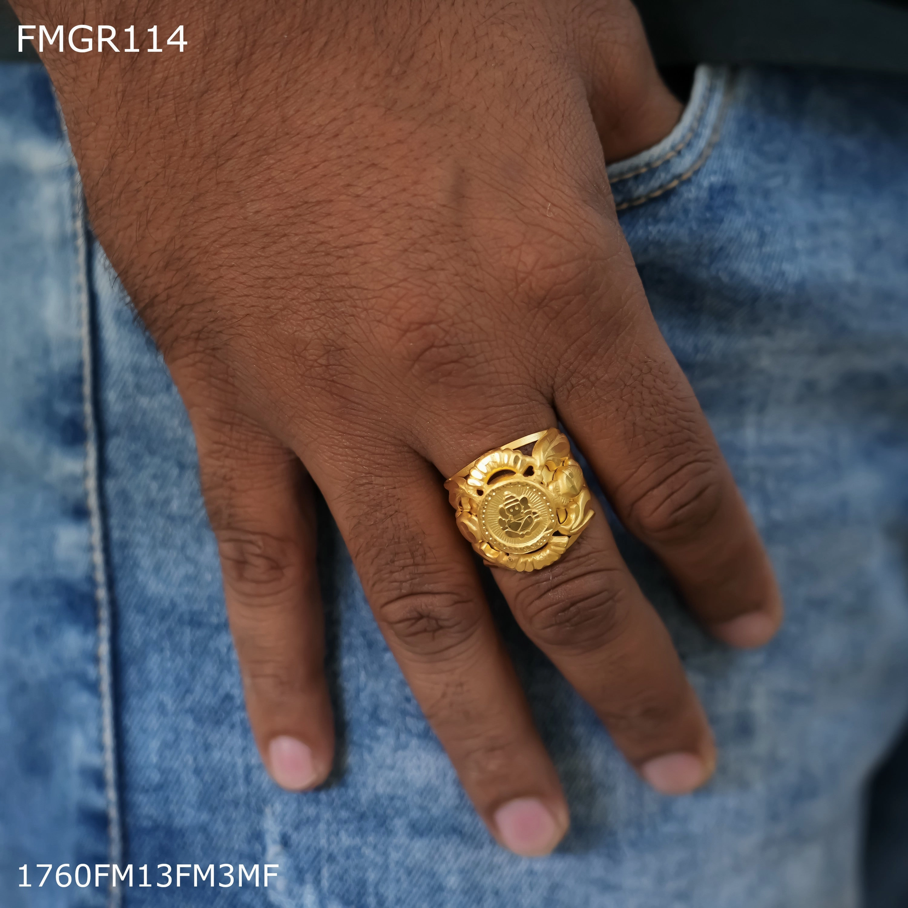 Freeme 1gm ganpati ring design with gold plated for men - FMRI114 Quiet Shine