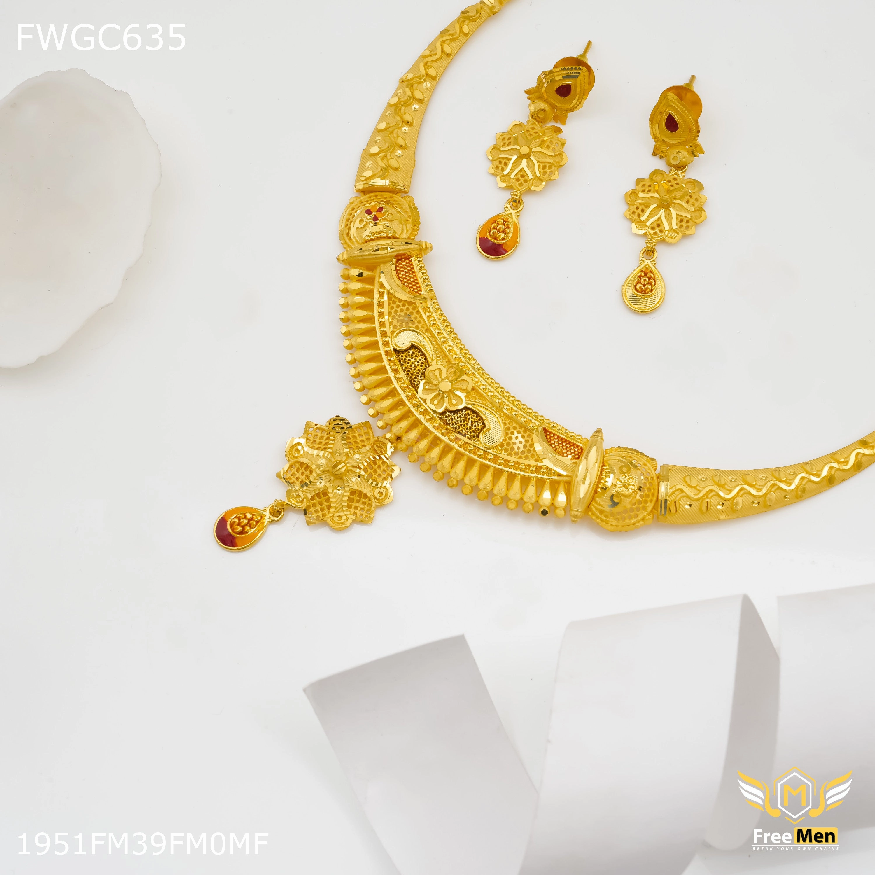 Freemen 1MG C Cut Neckless With Earring for women - FWGC635 Creative Craft Silky texture