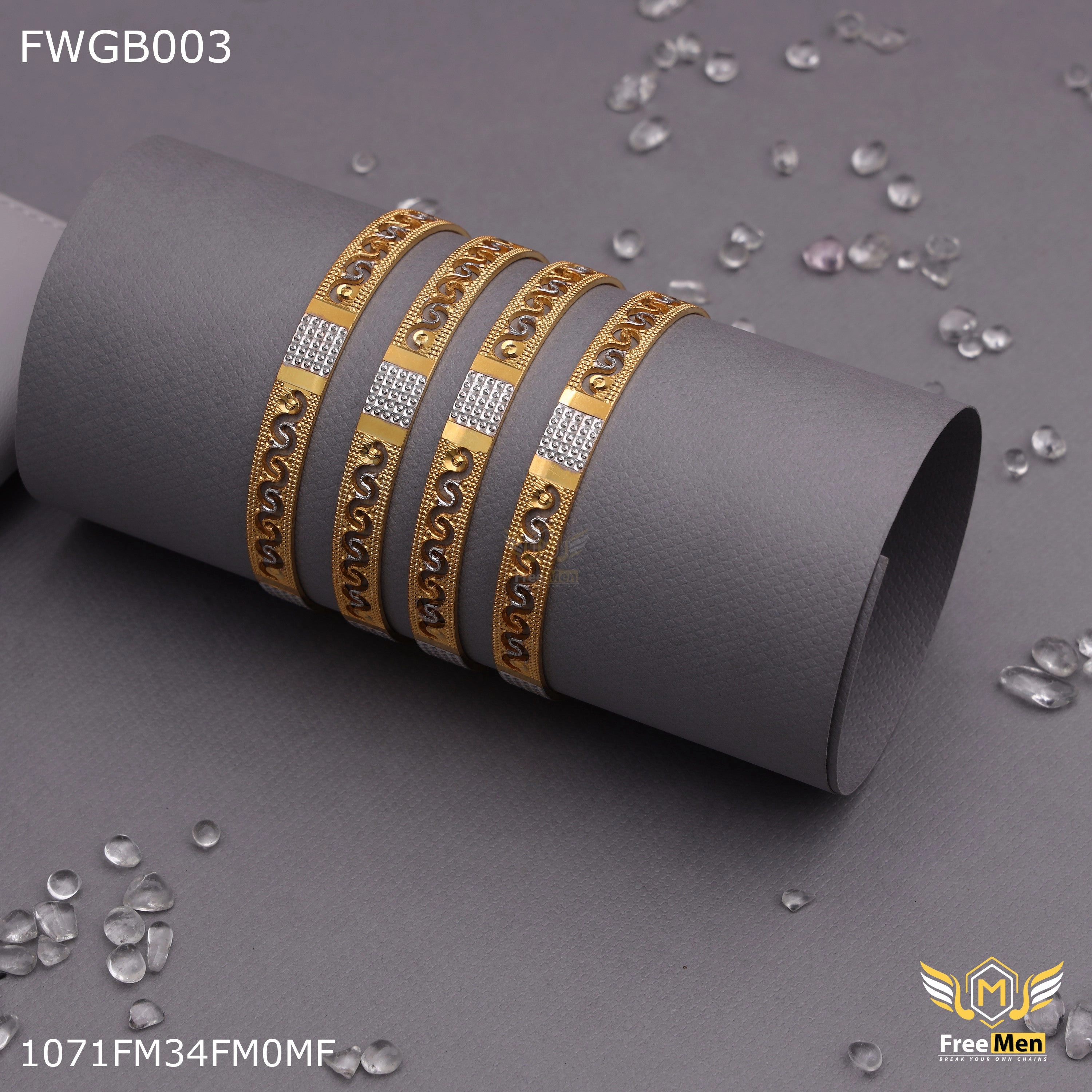 Freemen 1mg machine design with rhodium Bangles gold plated for women - FWGB003 Soft Contrast Effortless Accent