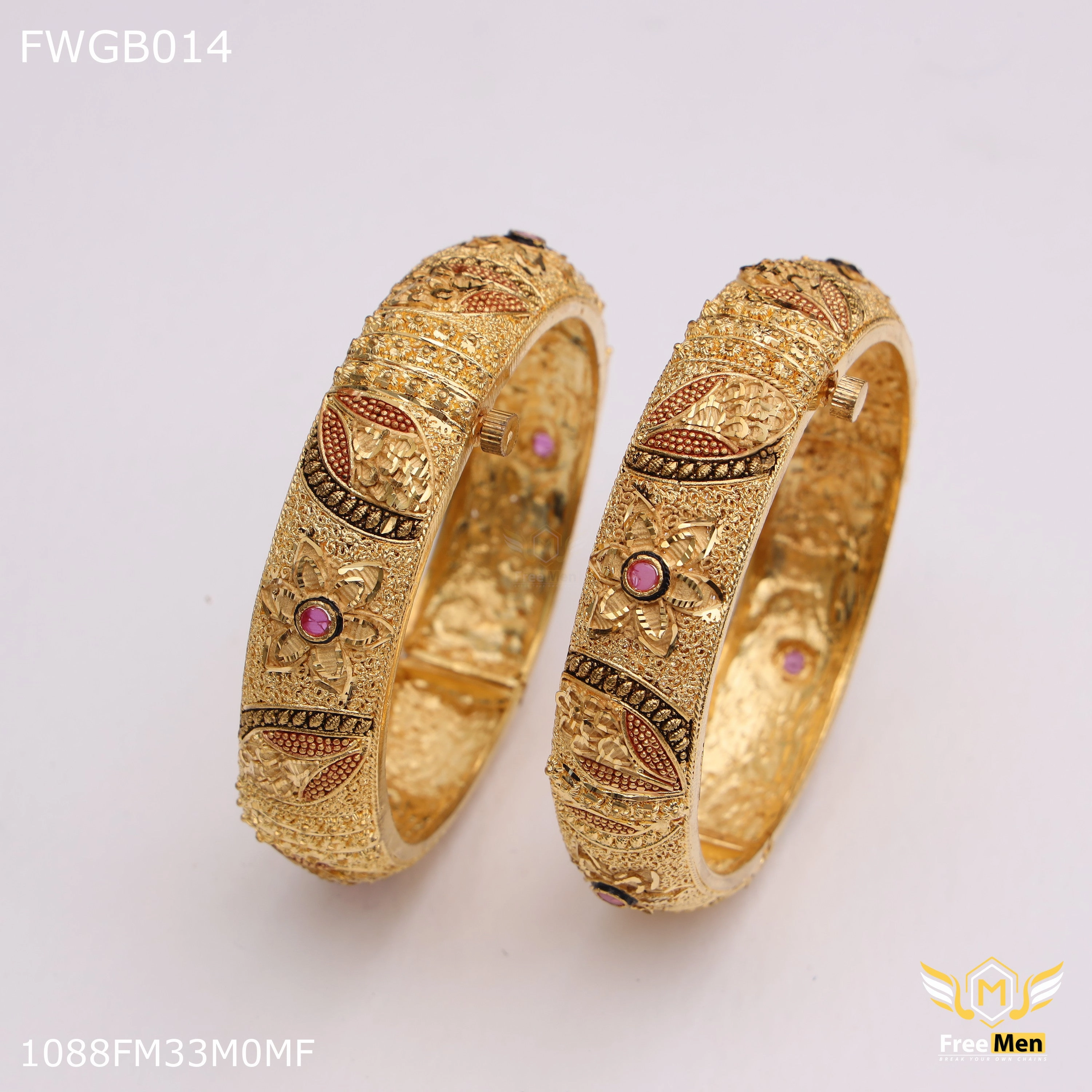 Freemen 1mg pink stone flower design bangles or women - FWGB014 Elegant Treasures Polished Spark