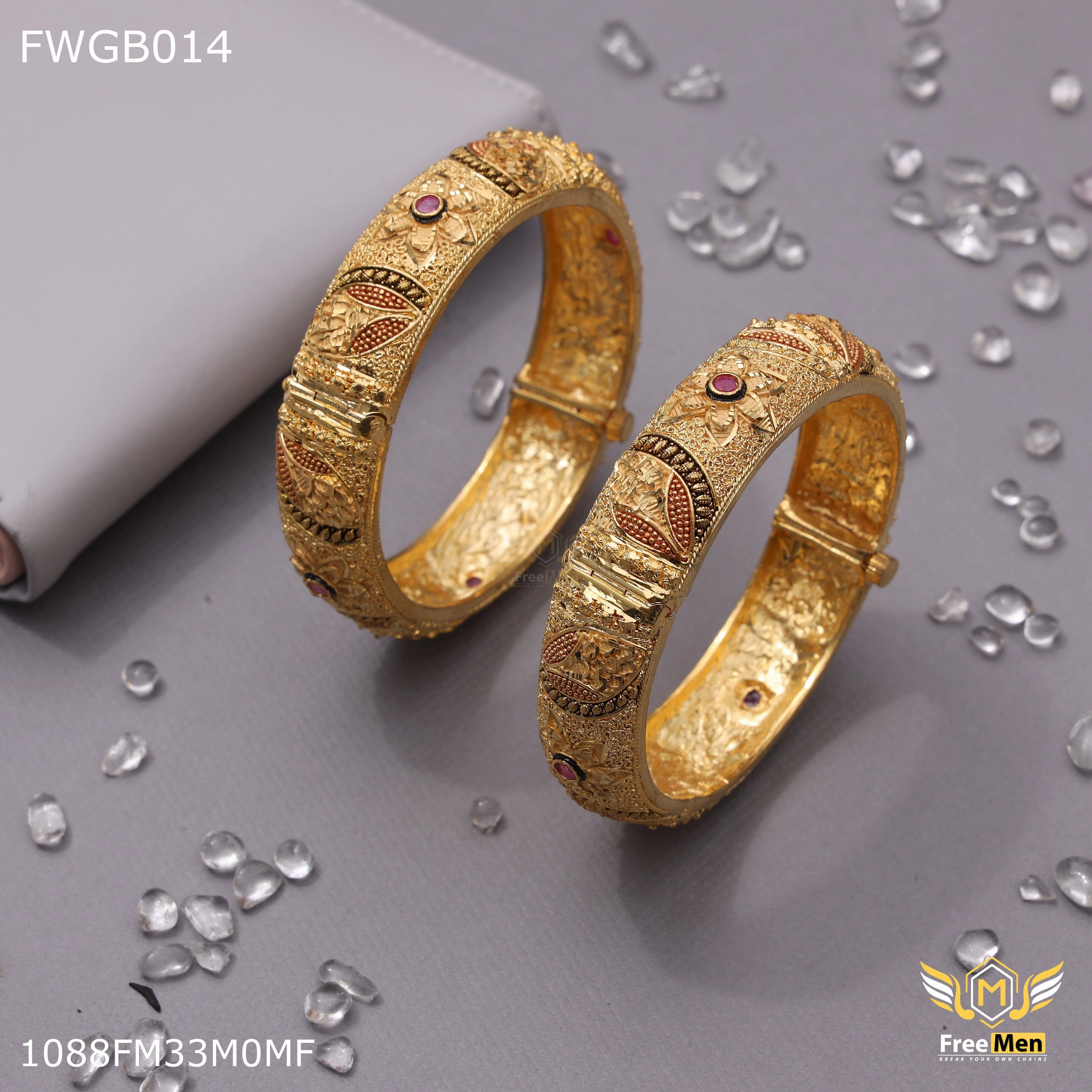 Minimal Form Freemen 1mg pink stone flower design bangles or women - FWGB014