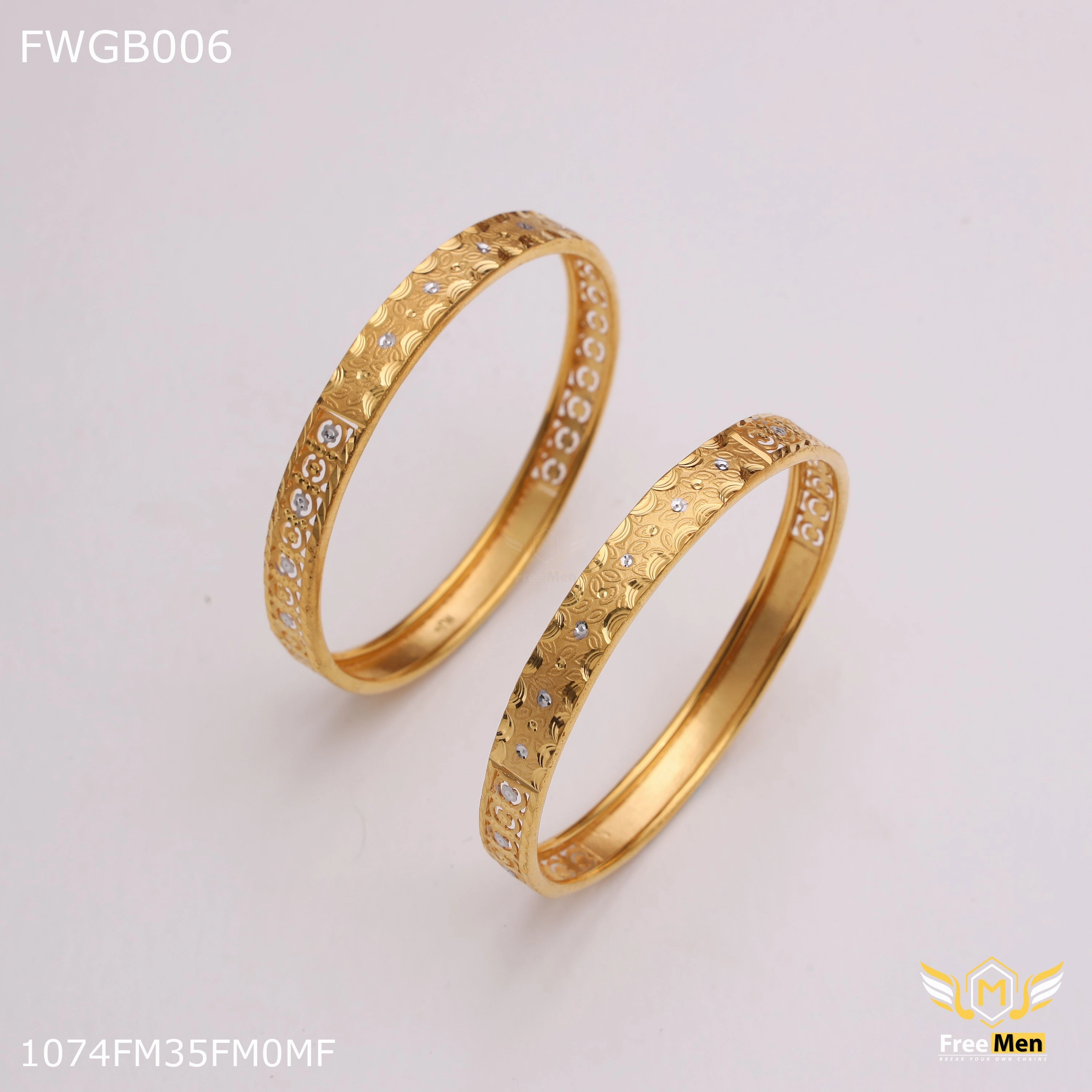 Precious Jewelry Pieces Finest Craft Freemen 1mg tow tone design bangles woth rhodium gold plated for women - FWGB006