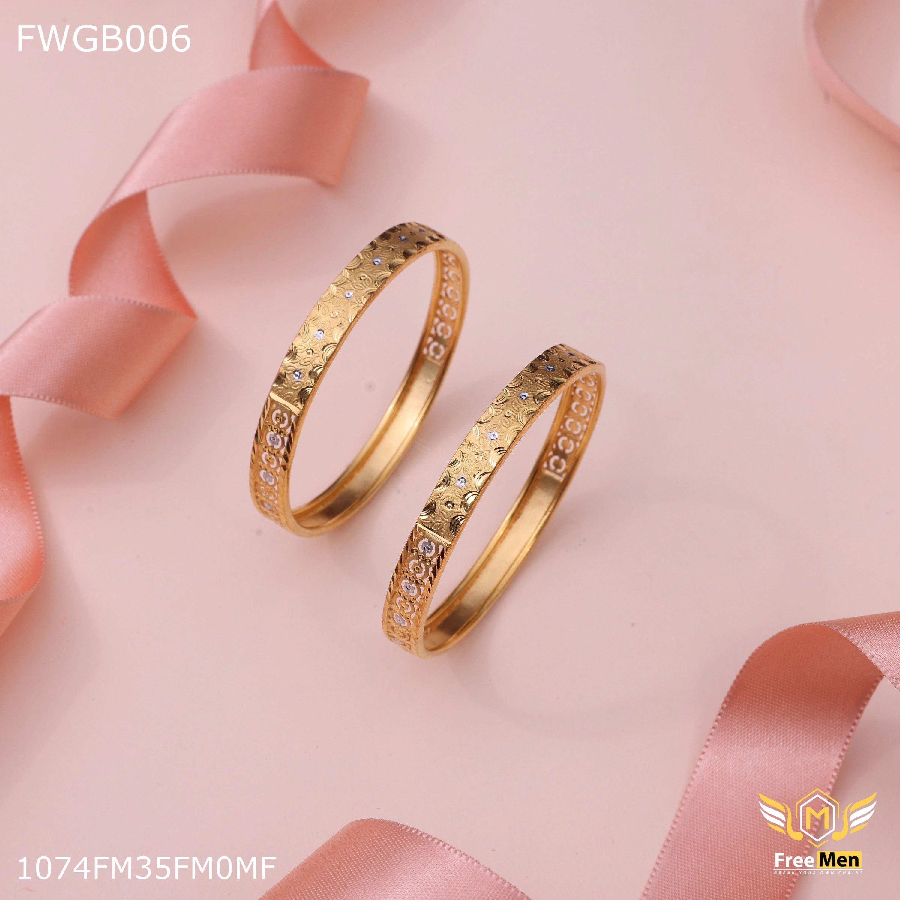 Artisan Touch Freemen 1mg tow tone design bangles woth rhodium gold plated for women - FWGB006