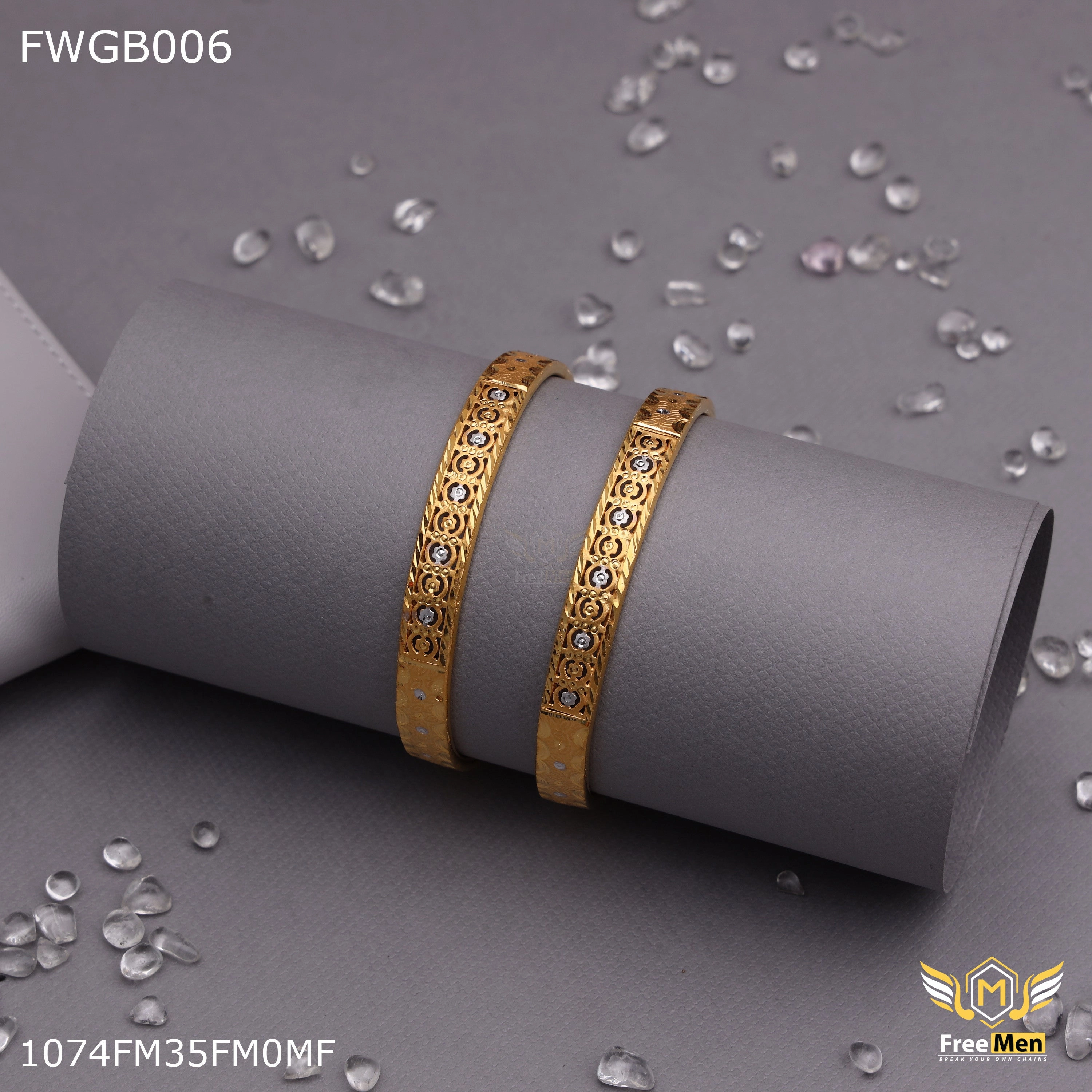 Freemen 1mg tow tone design bangles woth rhodium gold plated for women - FWGB006 Stunning Accent Vibrant Form