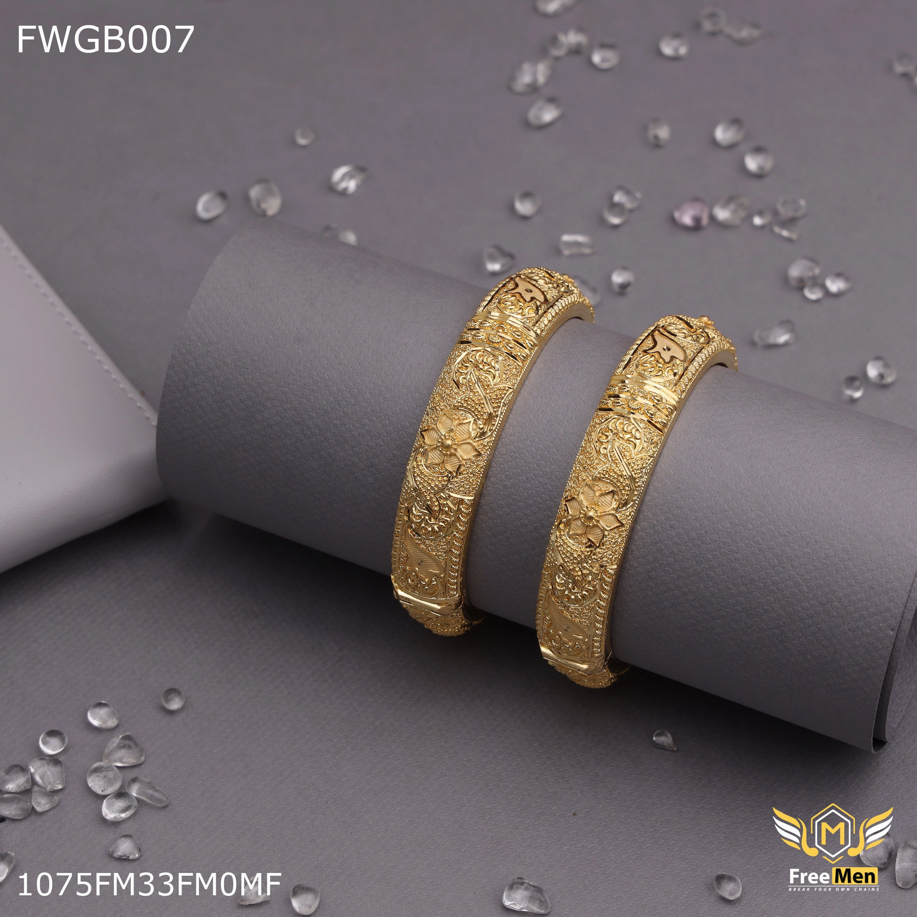 Glam Set Accent Detail Freemen 1mg tow tone design bangles woth rhodium gold plated for women - FWGB007