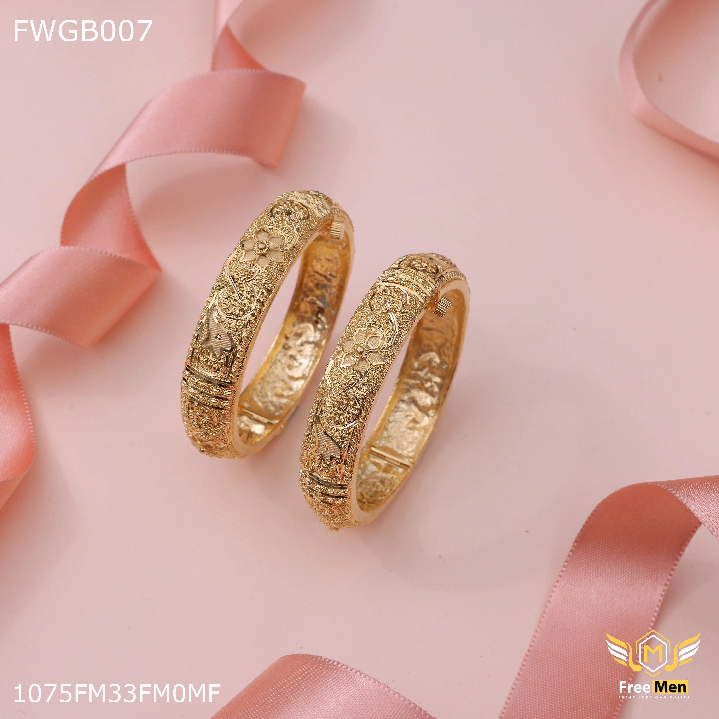 Luxurious Finish Anniversary Surprise Freemen 1mg tow tone design bangles woth rhodium gold plated for women - FWGB007