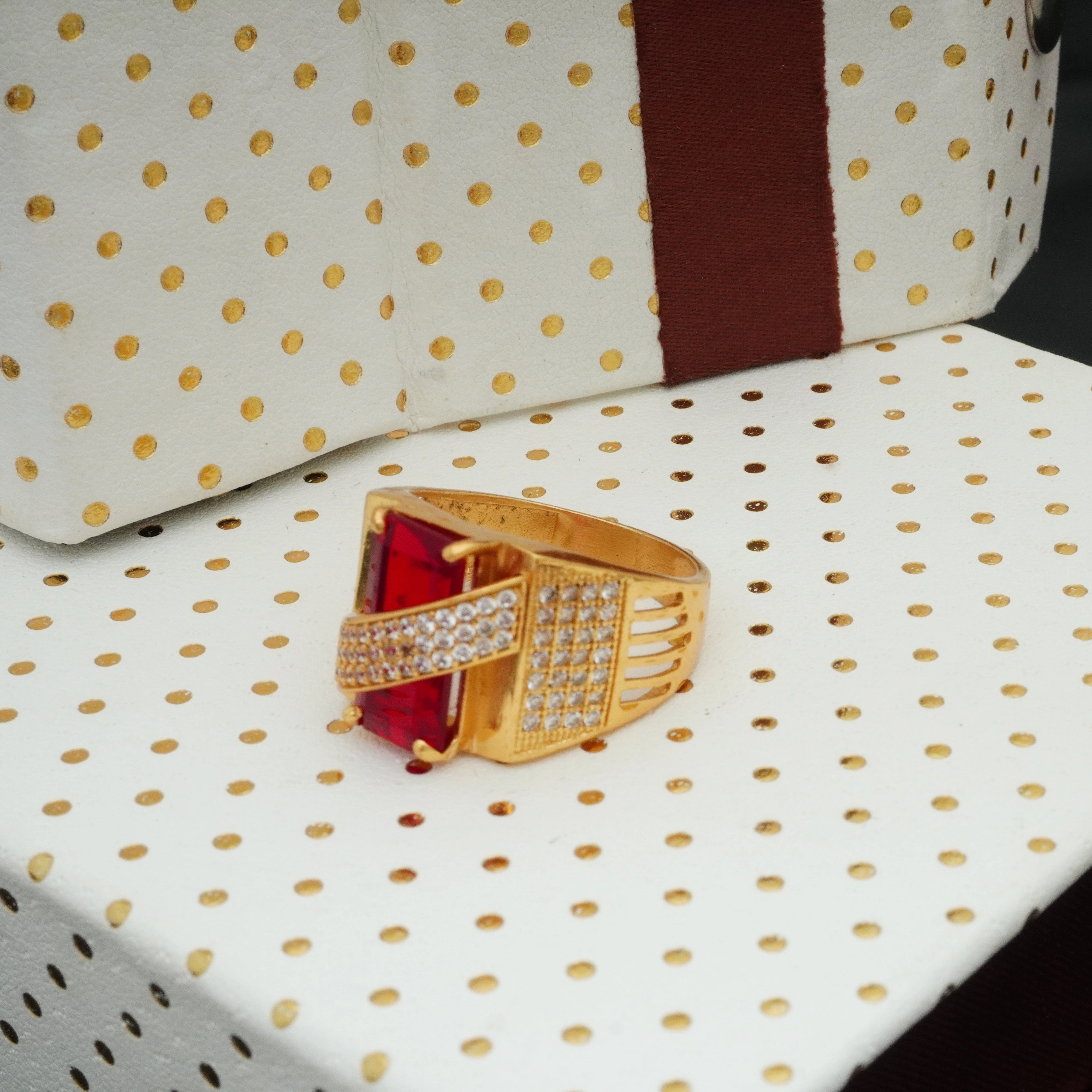 Impeccable Touch Freemen Across Red with AD Stone Golden Ring  - FMRI03