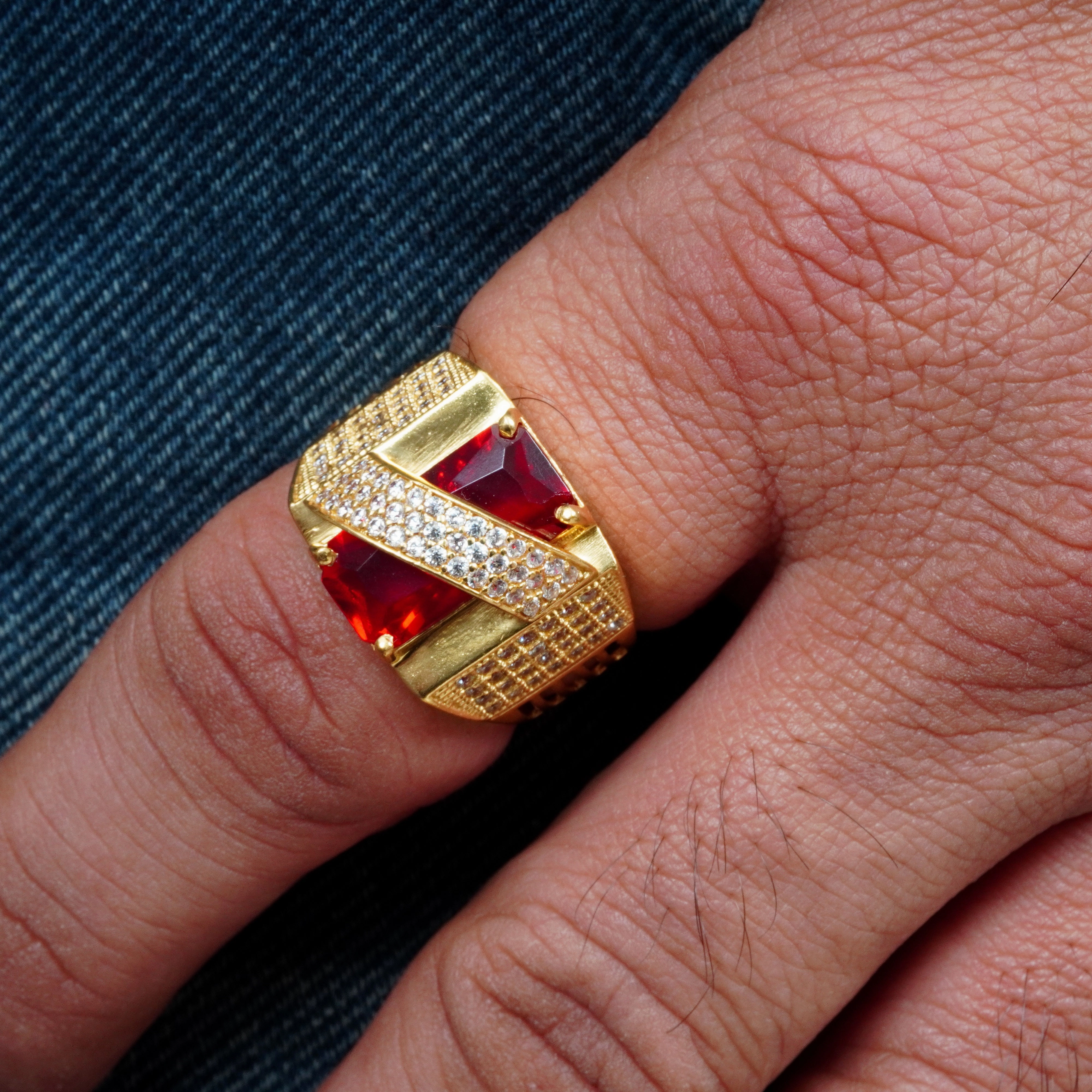 Freemen Across Red with AD Stone Golden Ring  - FMRI03 Refined Glance