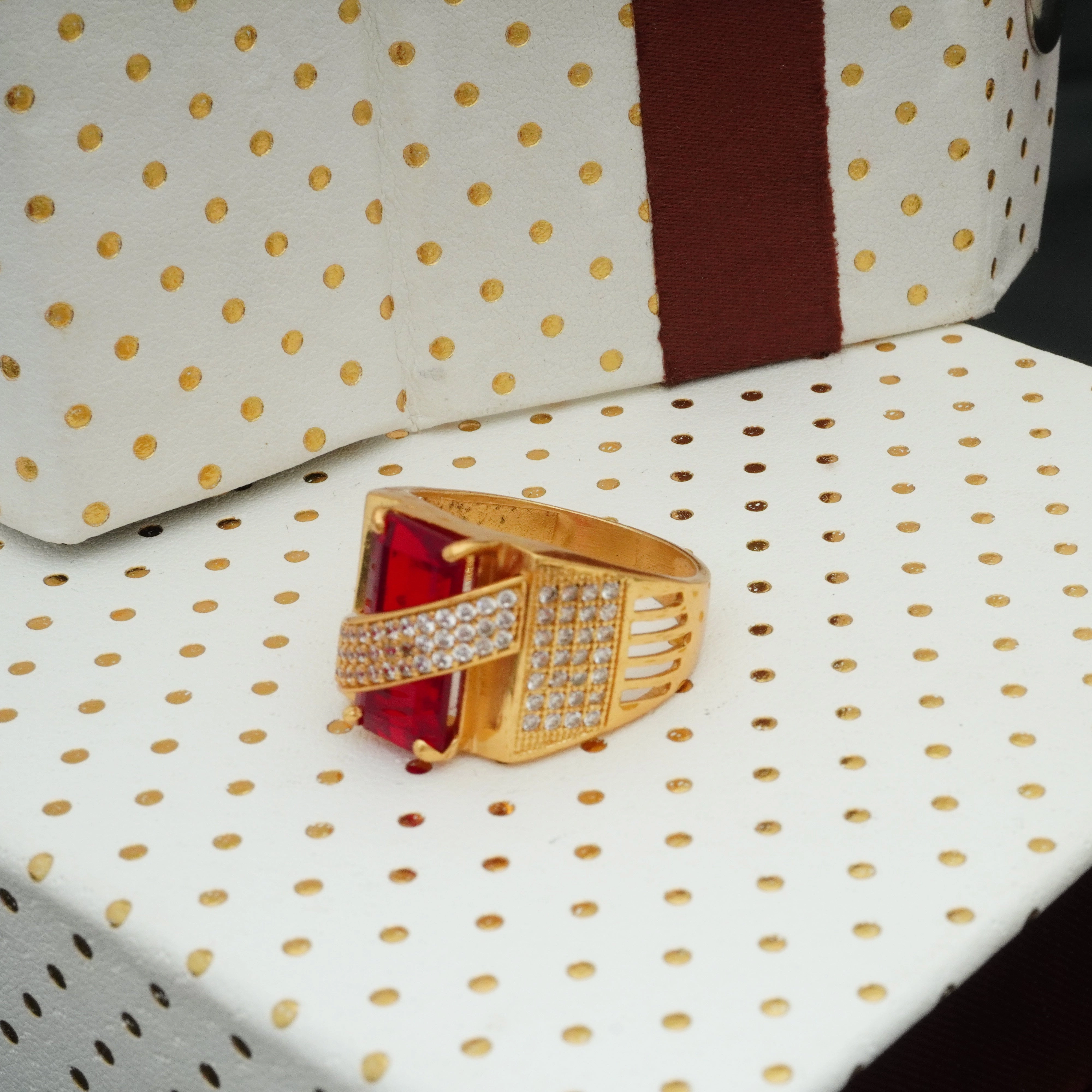 Freemen Across Red with AD Stone Golden Ring  - FMRI03 Luxury Set