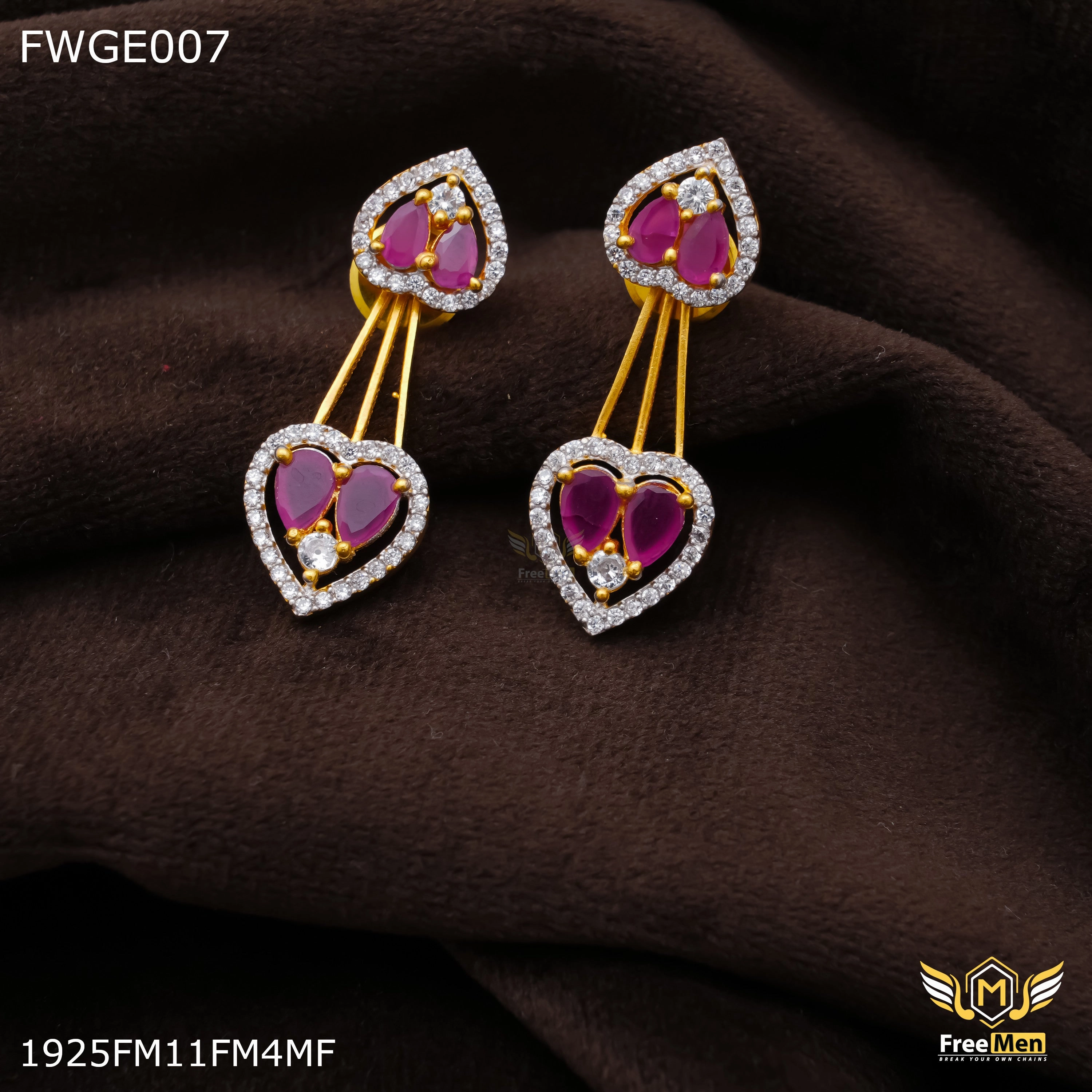 Vibrant Jewelry Look Freemen AD pink stone gold plated Earring for women - FWGE007