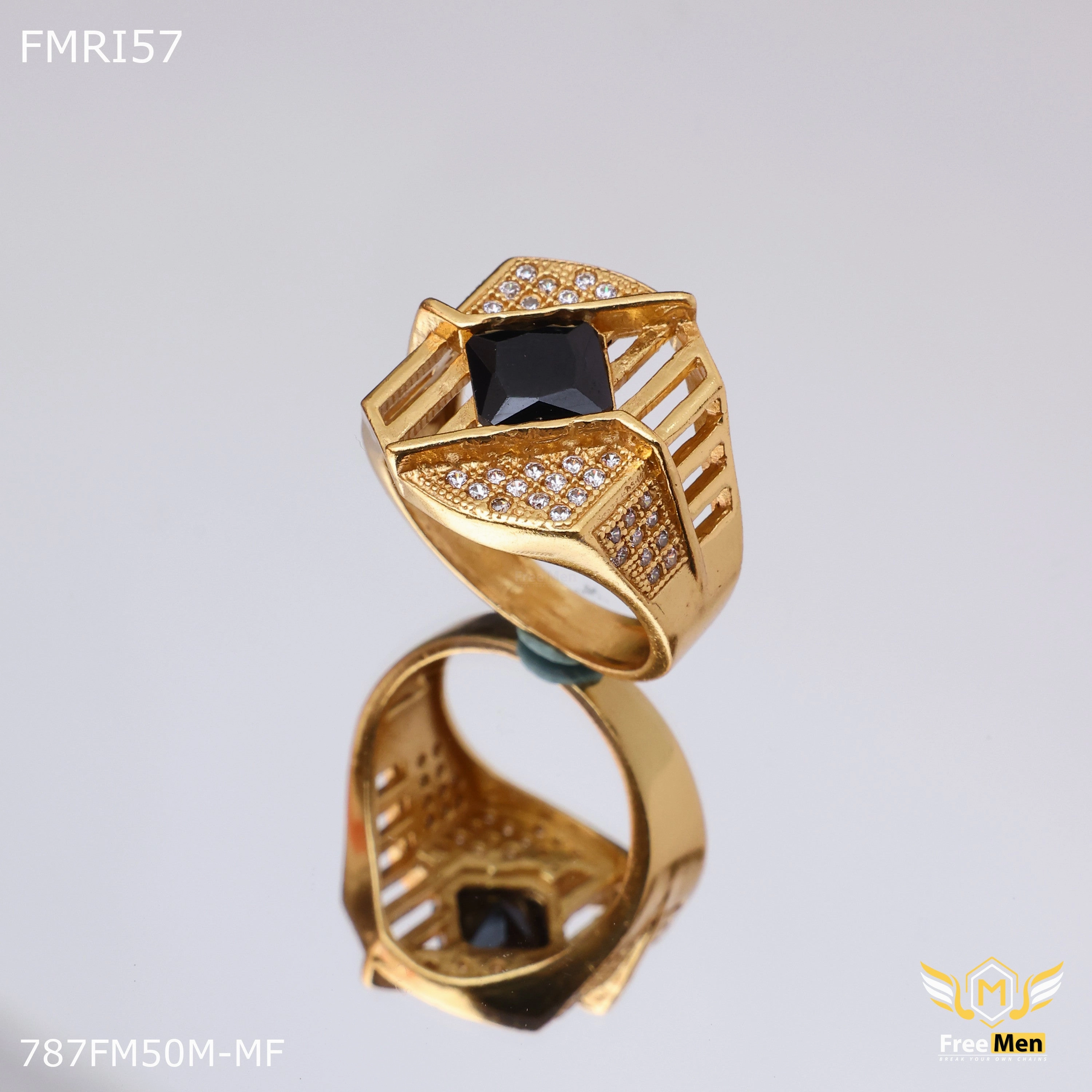 Ethereal Vibe Freemen Back stone AD Net Golden Ring - FMRI57