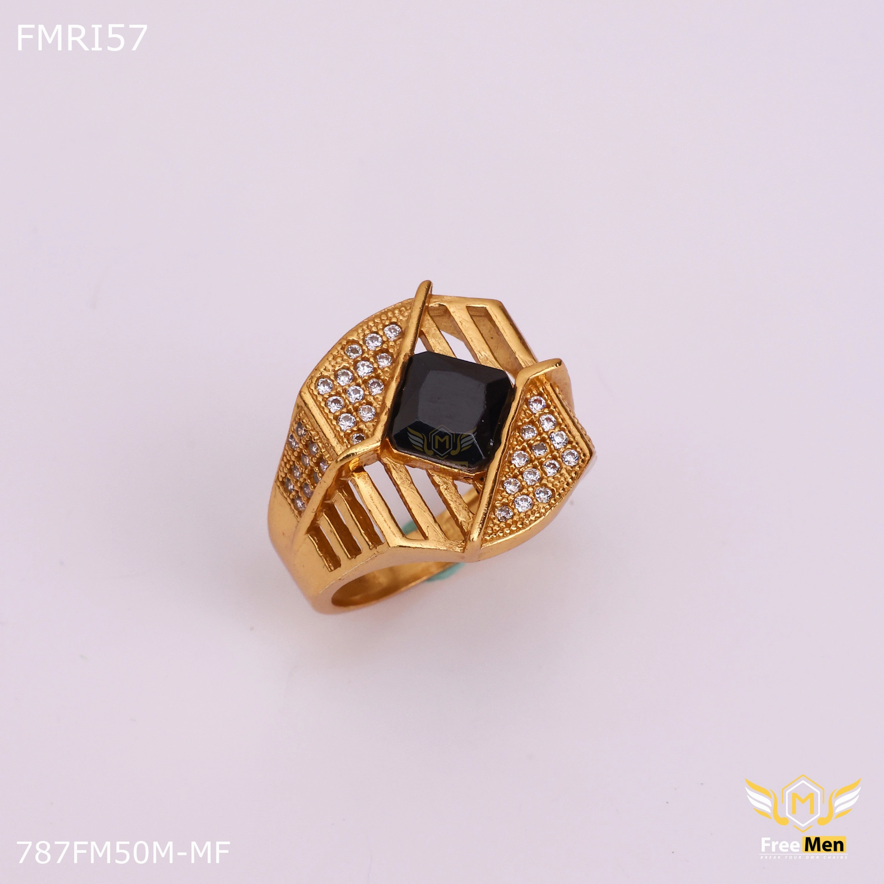Layered Glow Glossy Accent Freemen Back stone AD Net Golden Ring - FMRI57