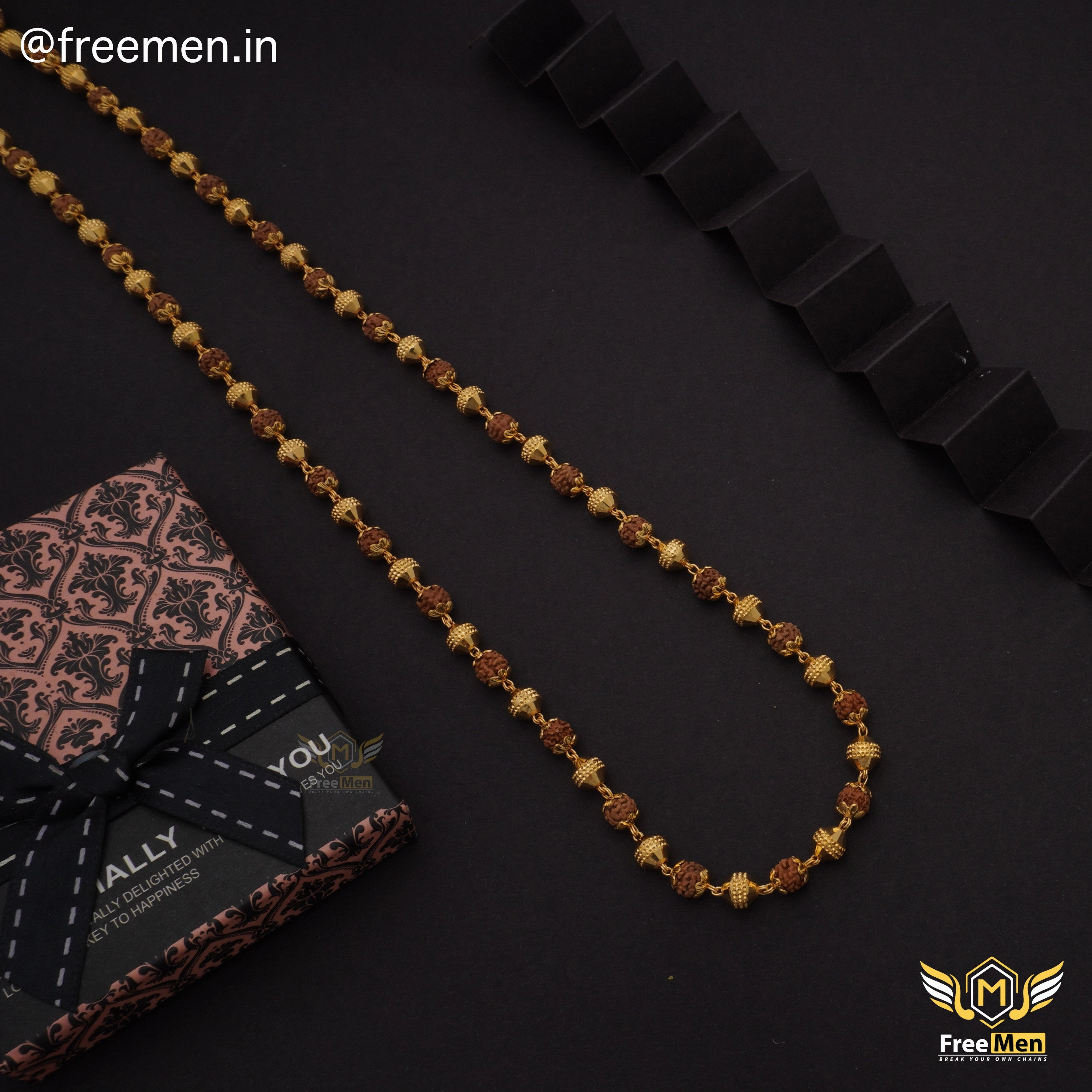 Brilliant Detail Personal Shine Freemen  Brown Gold Plated One by One Rudraksha Mala - FM203