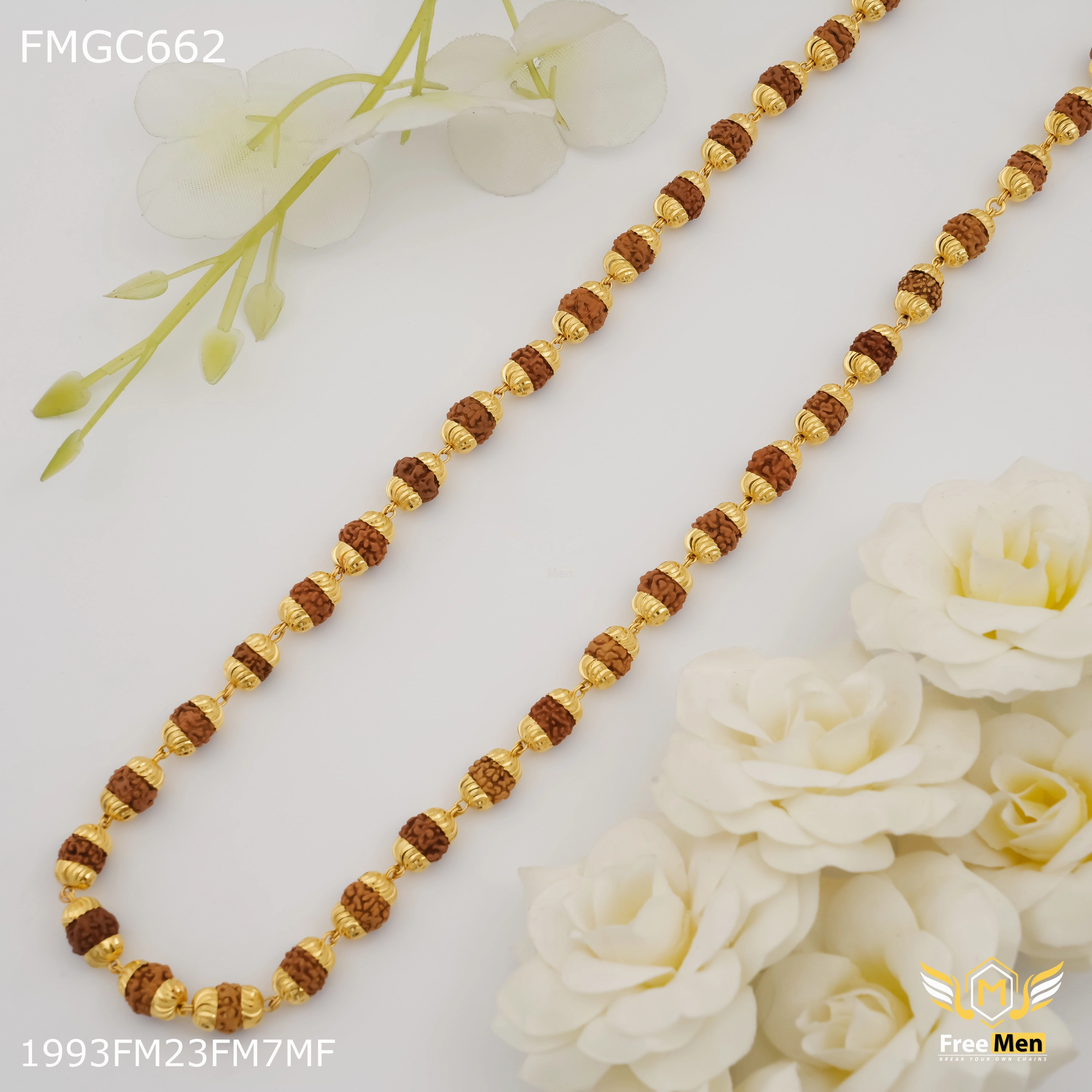Freemen Brown Rudraksha Mala Gold Plated for Man - FMGC662 Natural Look Refined Accessory
