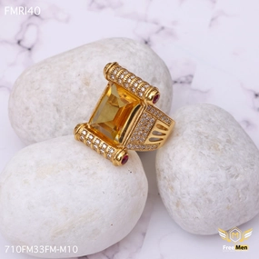 Fashion Statement Freemen Damru yellow AD Design Golden Ring - FMRI40