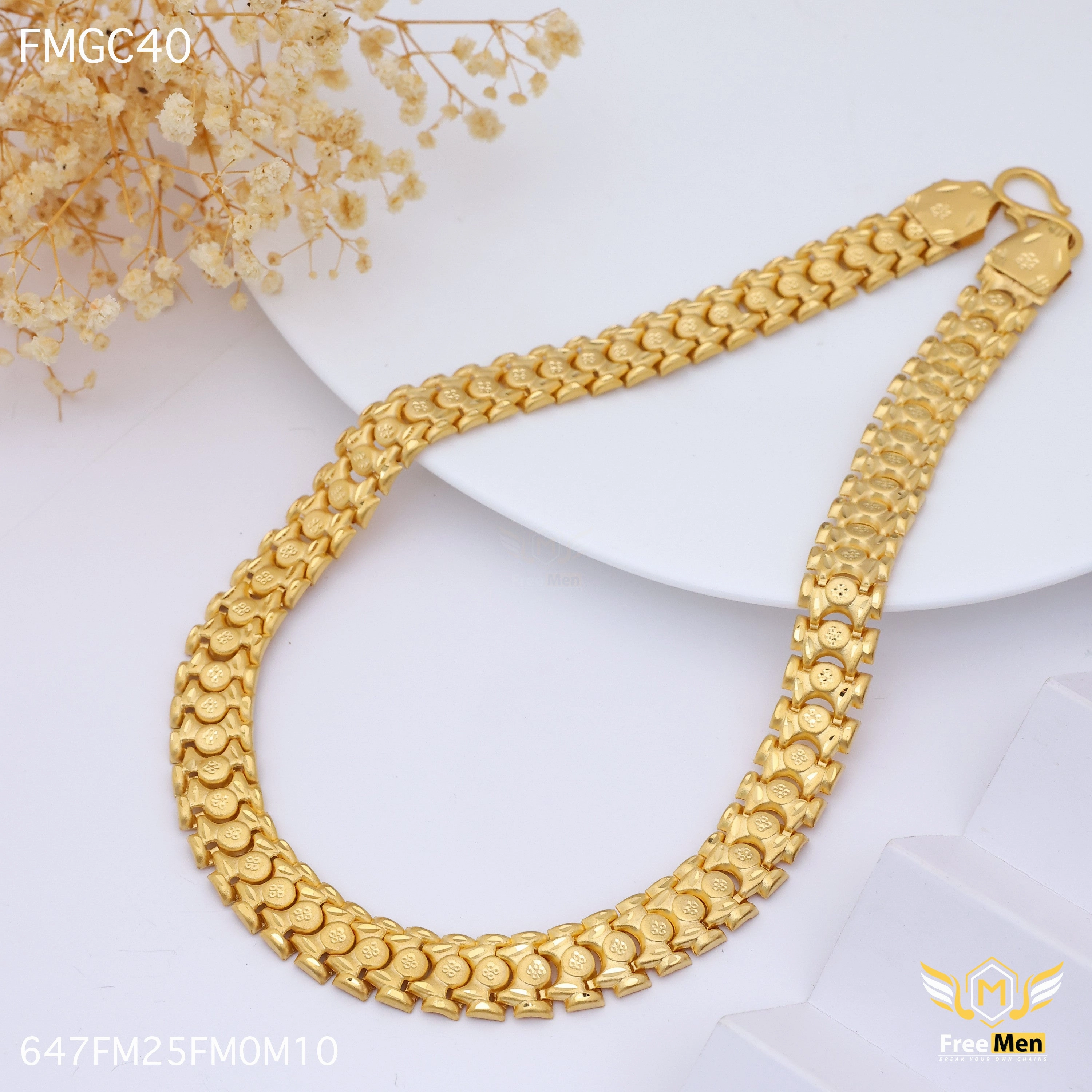 Flat Lay Contemporary Edge Freemen Delicate Stylish One Line Gold Plated Chain - FMGC40