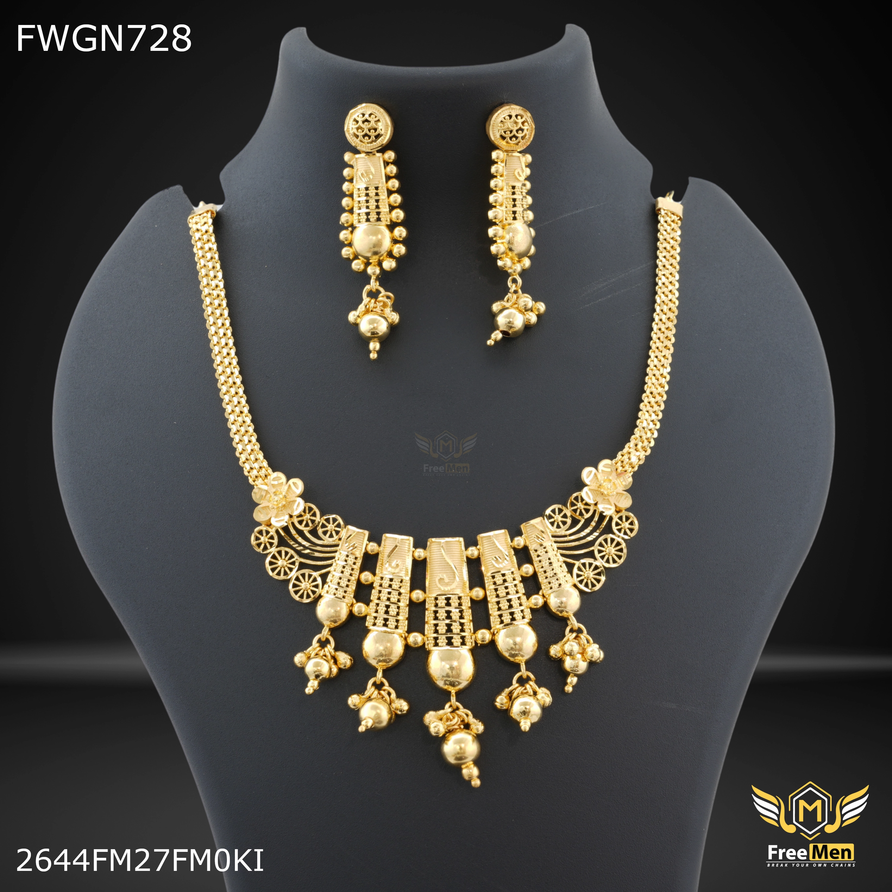 Luxury Shine Elegant Craft Freemen Designer Golden Ball with Earring for women - FWGN728