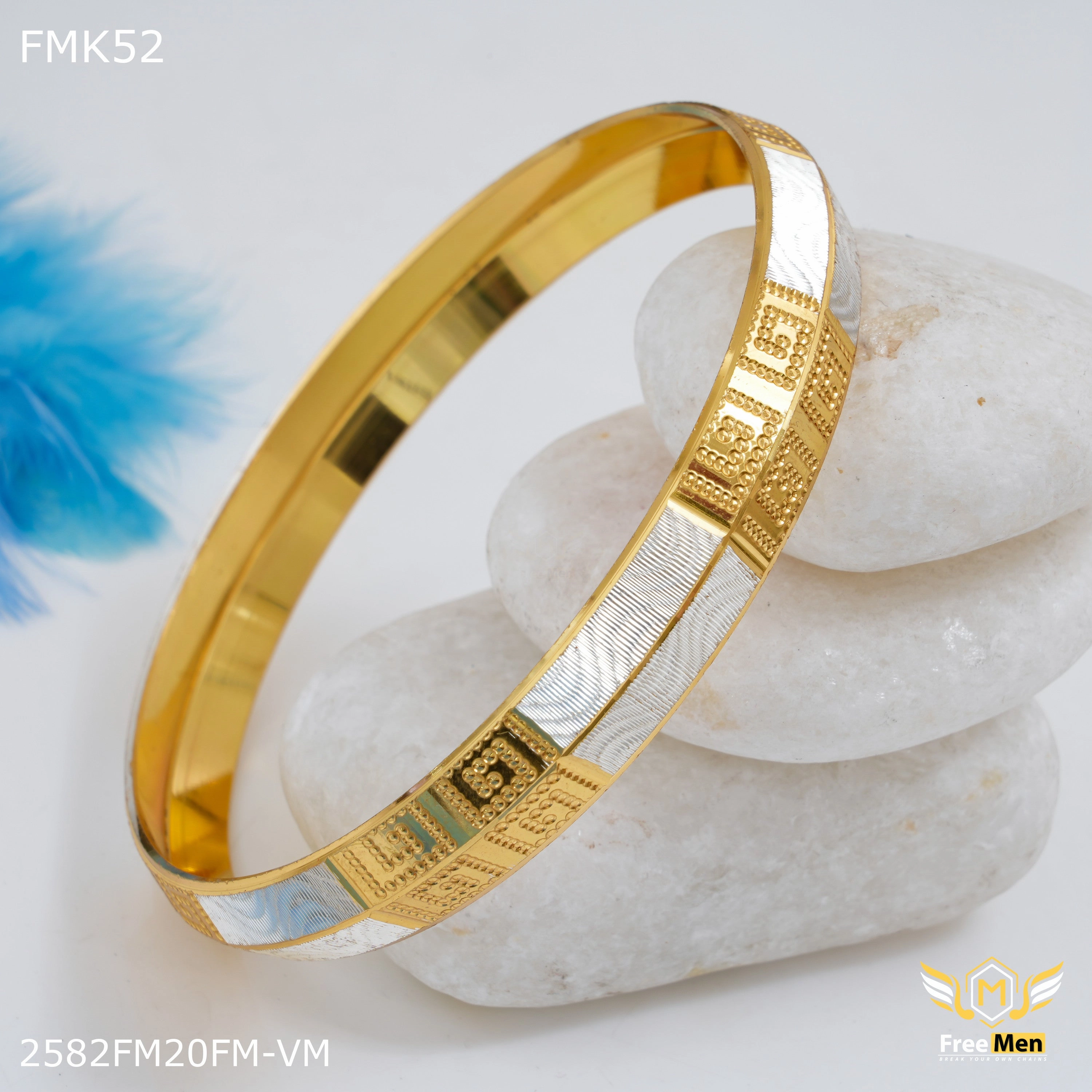 FreeMen Designer Golden Silver Dot Design kada for Men FMK52 Graceful Form