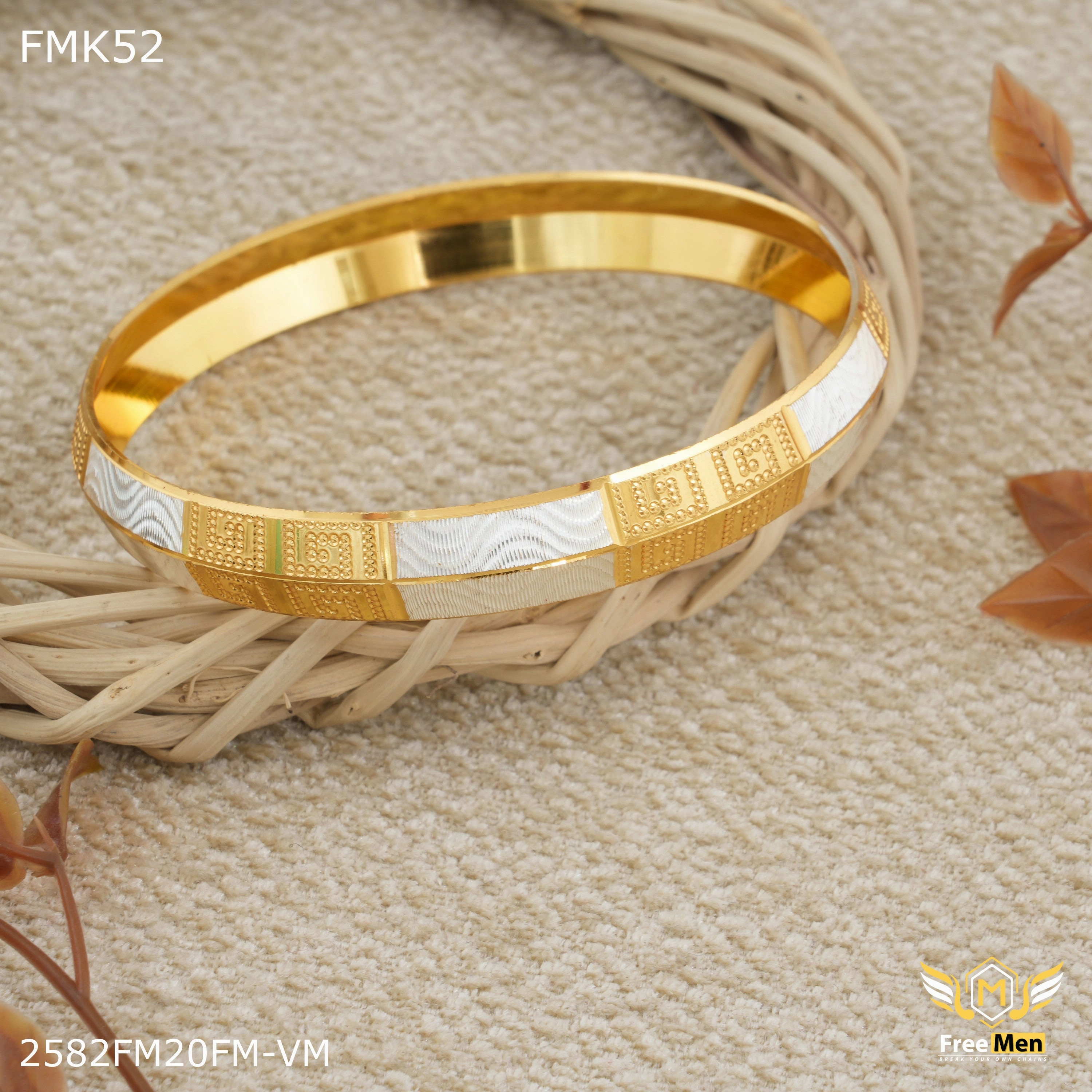 FreeMen Designer Golden Silver Dot Design kada for Men FMK52 Sophisticated Touch Shaped Precision