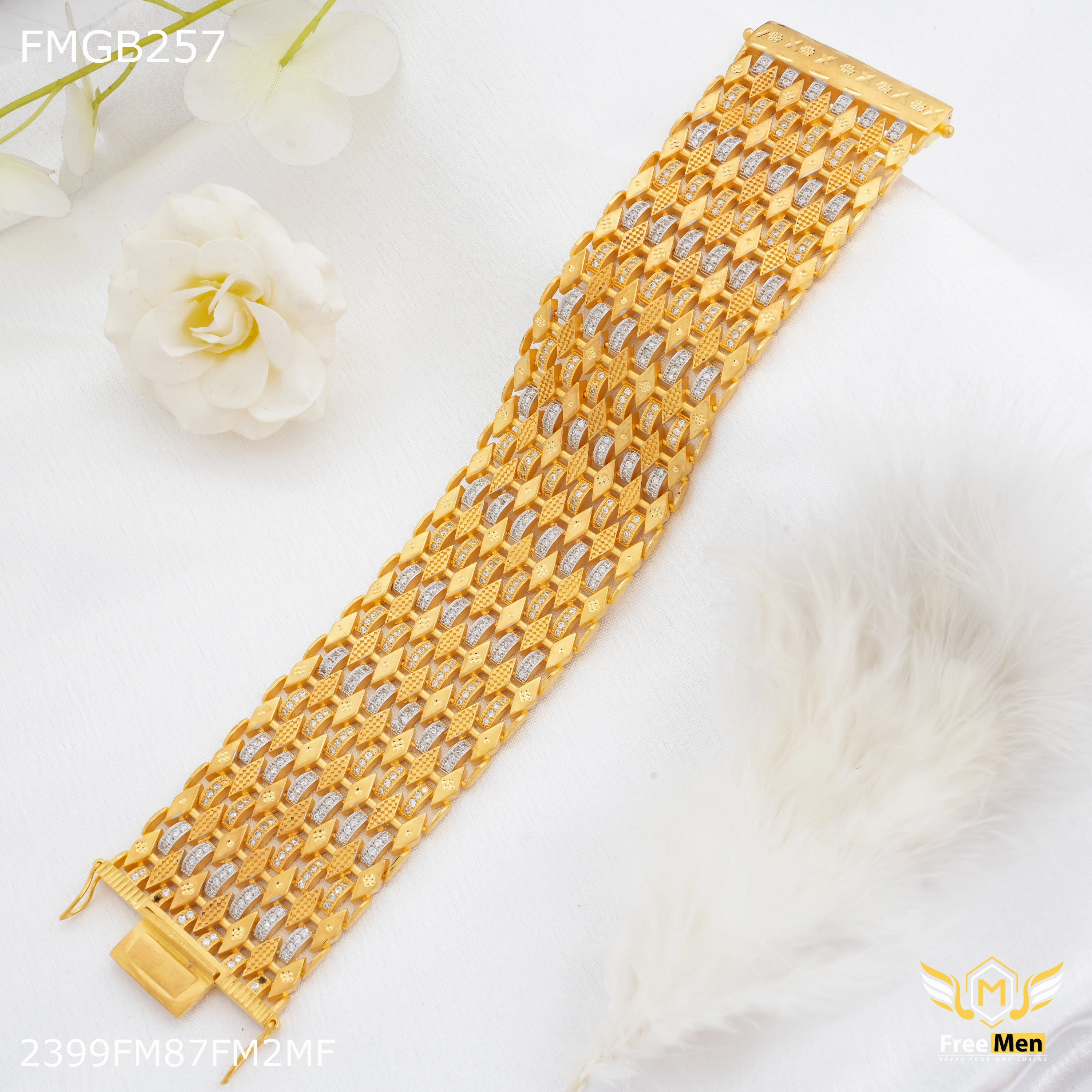 Infinite Style Freemen Dimond Shape with AD Gold Bracelate for Men - FMGB257