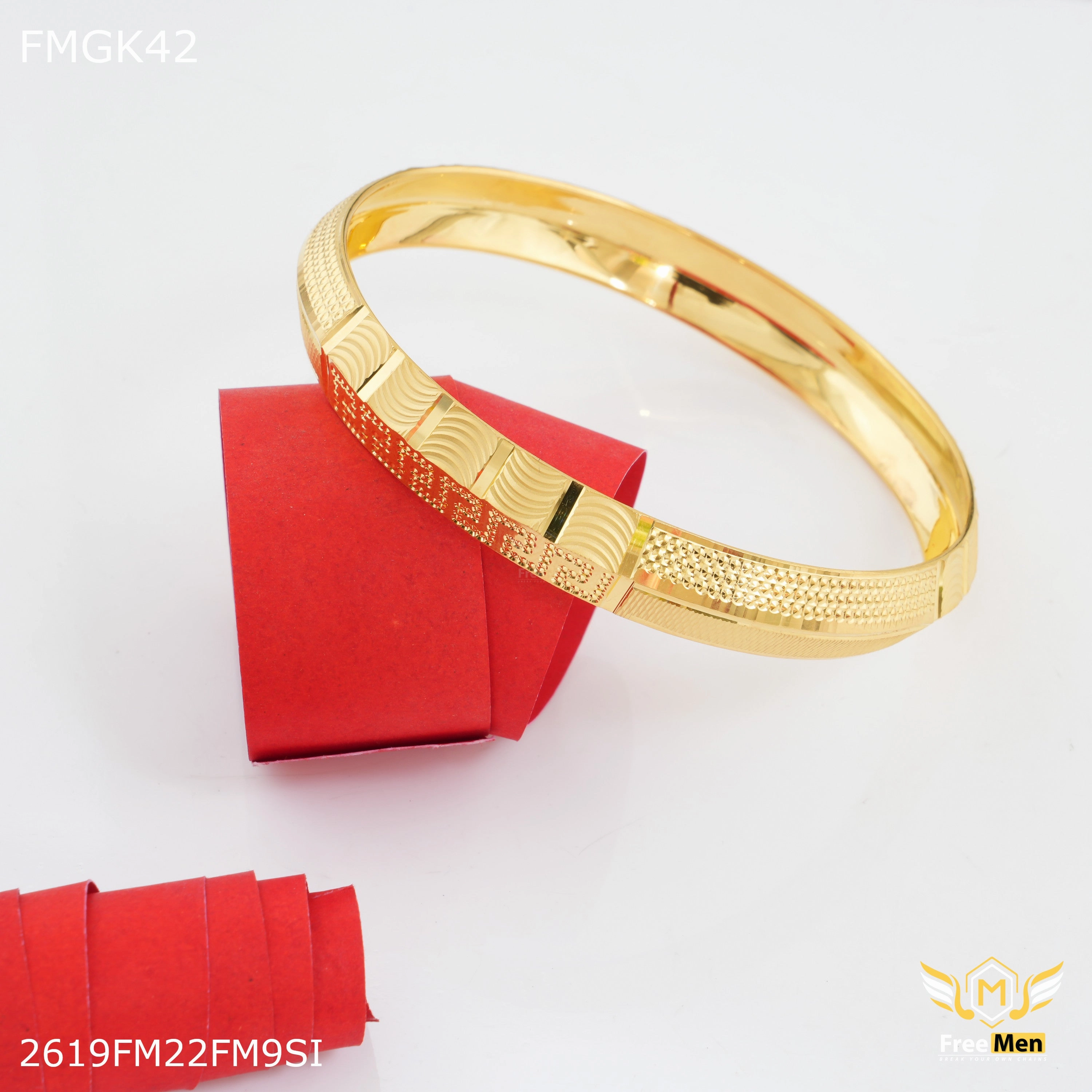 FreeMen Dot with Lining gold plated kada for Men FMGK42 Elegant Line
