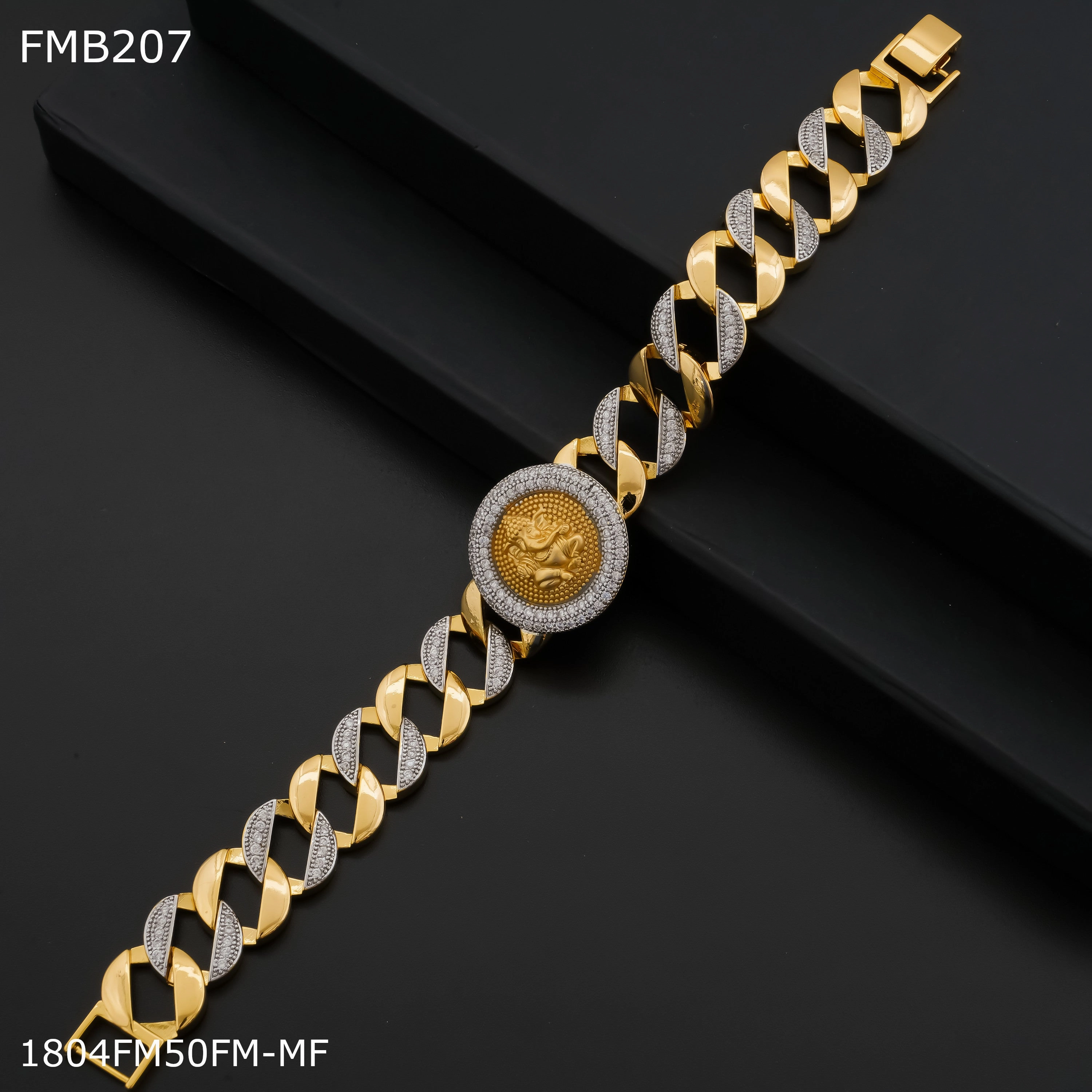 Gleaming Finish Stylish Gift Freemen Ganesh ad goldne Bracelet For Men - FMB207