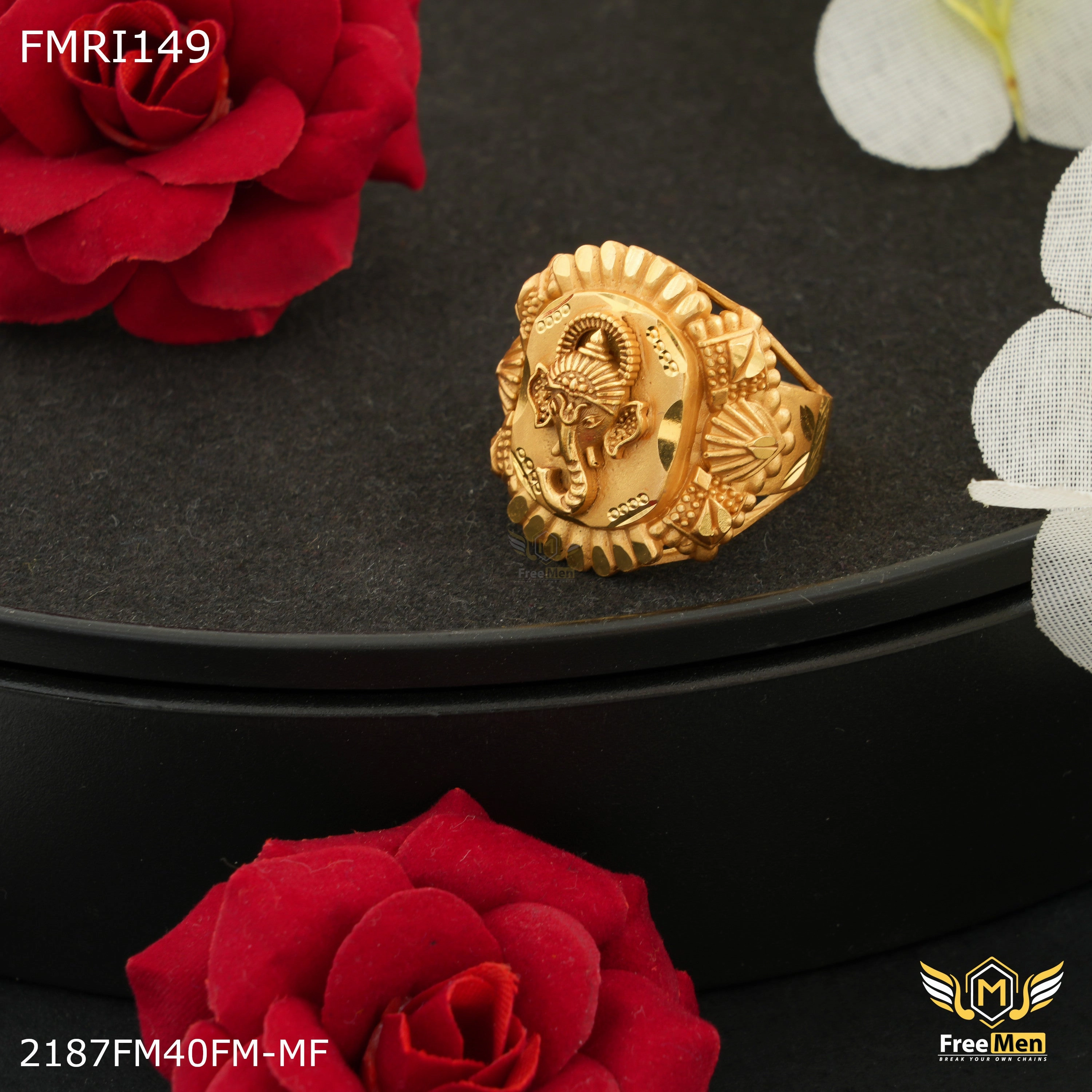 Freemen Ganpati design ring for men - FMRI149 Ornate Accent Style Focus