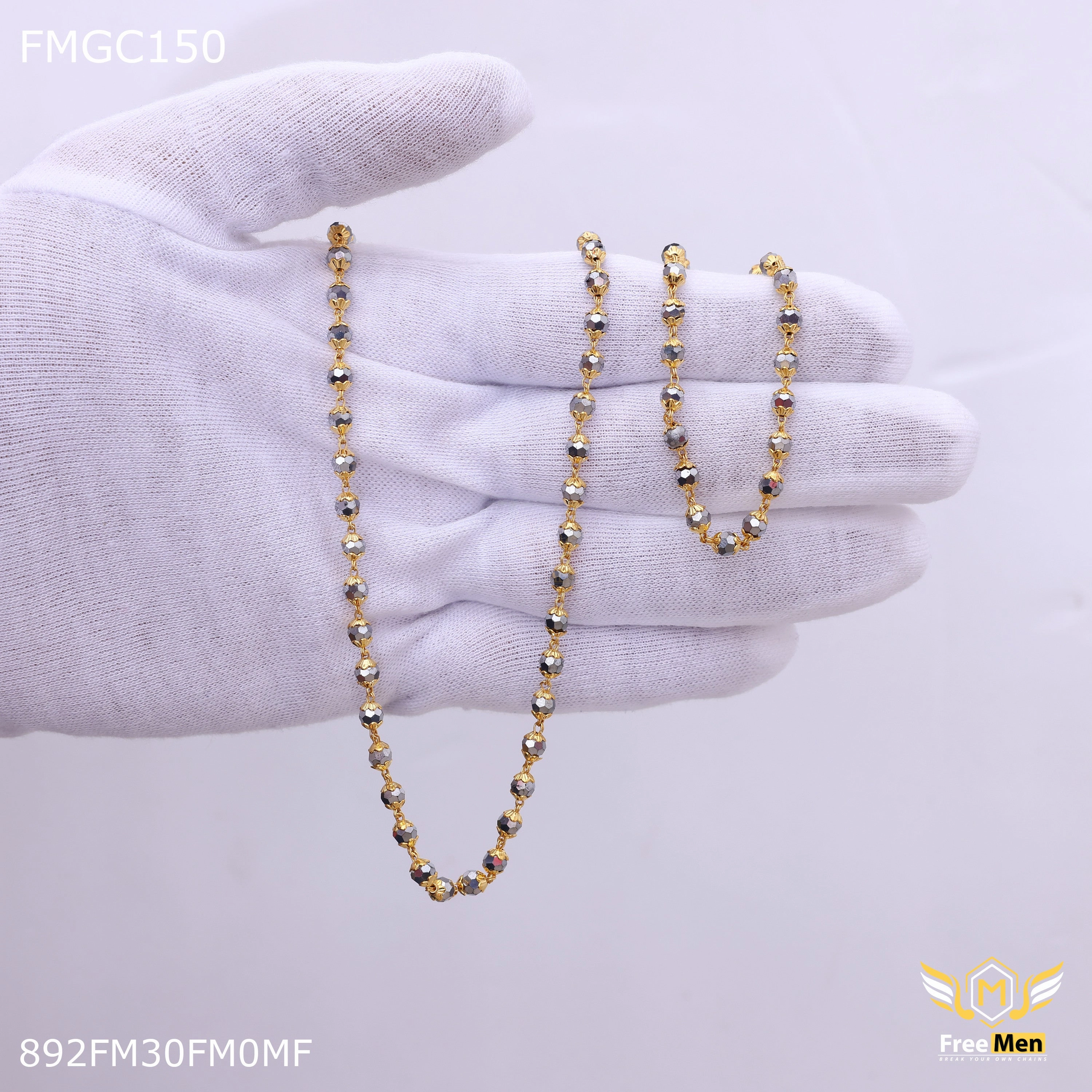 Freemen Gold Plated Black moti Chain for Men - FMGC150 Subtle Finish