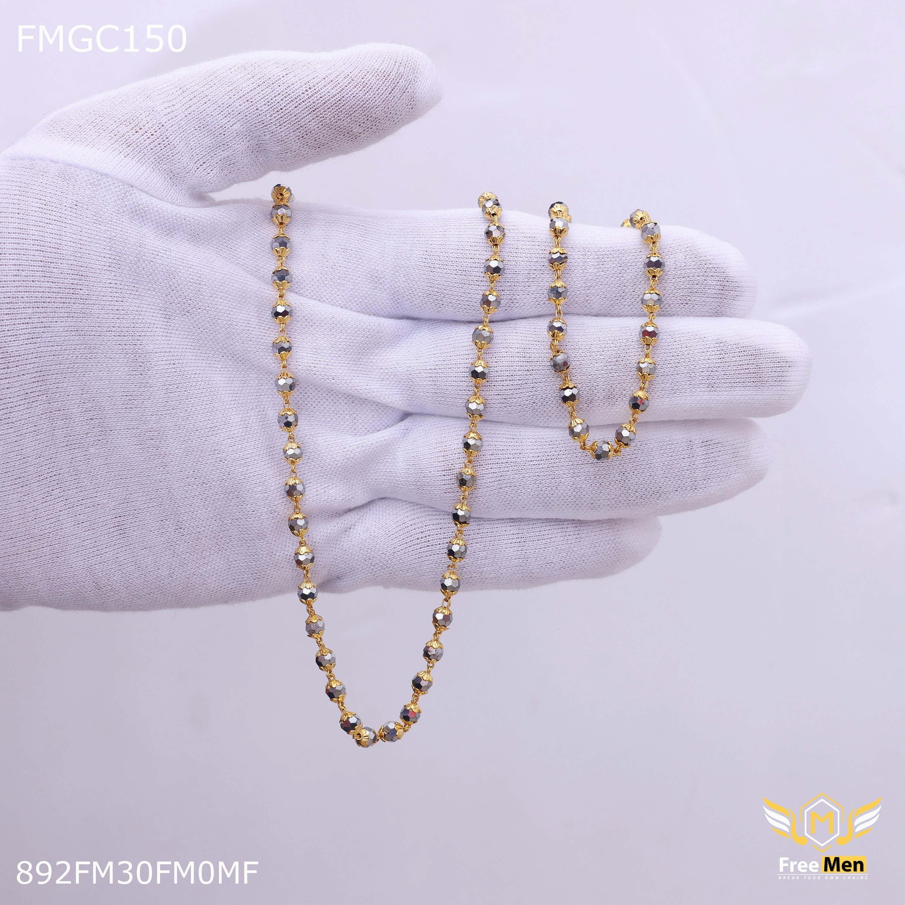 Freemen Gold Plated Black moti Chain for Men - FMGC150 Fresh Highlight