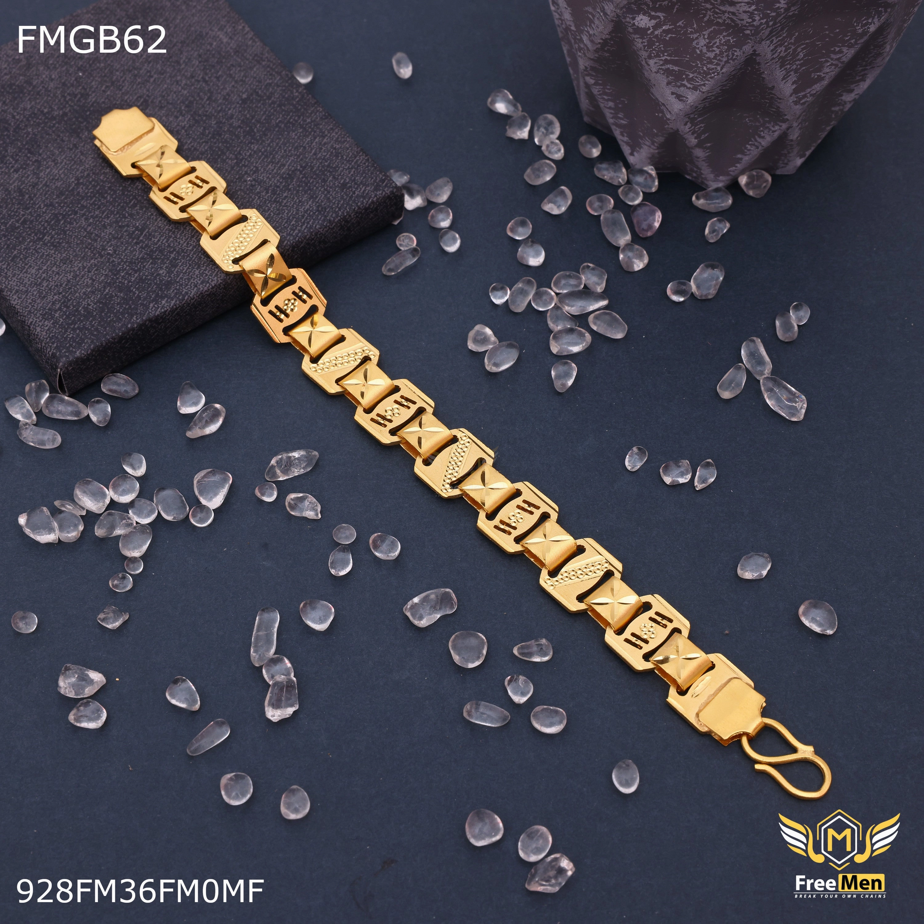 Handmade Craft refined design Freemen Gold plated laser cutting X braslate for Man - FMG62